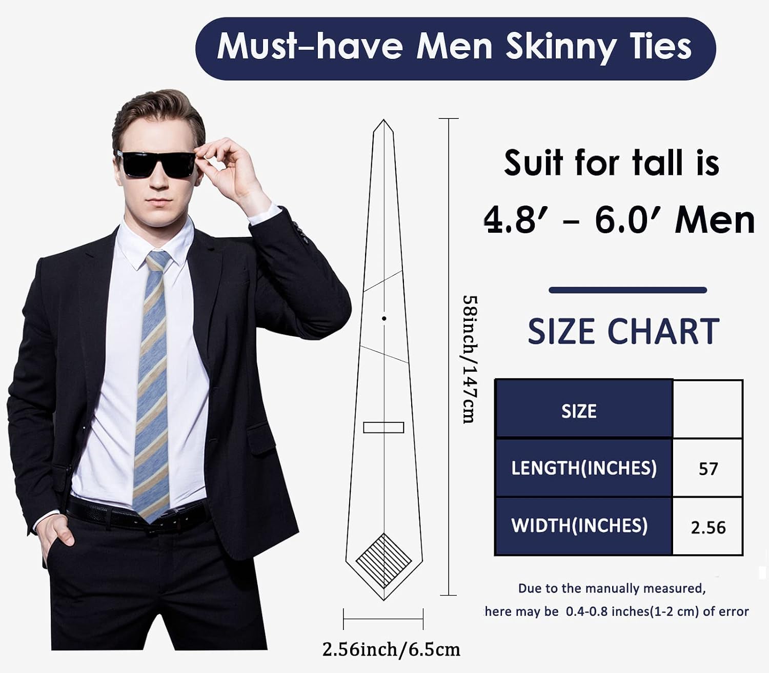 Mantieqingway Mens Skinny Ties,2.56" Cotton Neckties Striped Plaid Ties for Groom Groomsmen Wedding Party Christmas