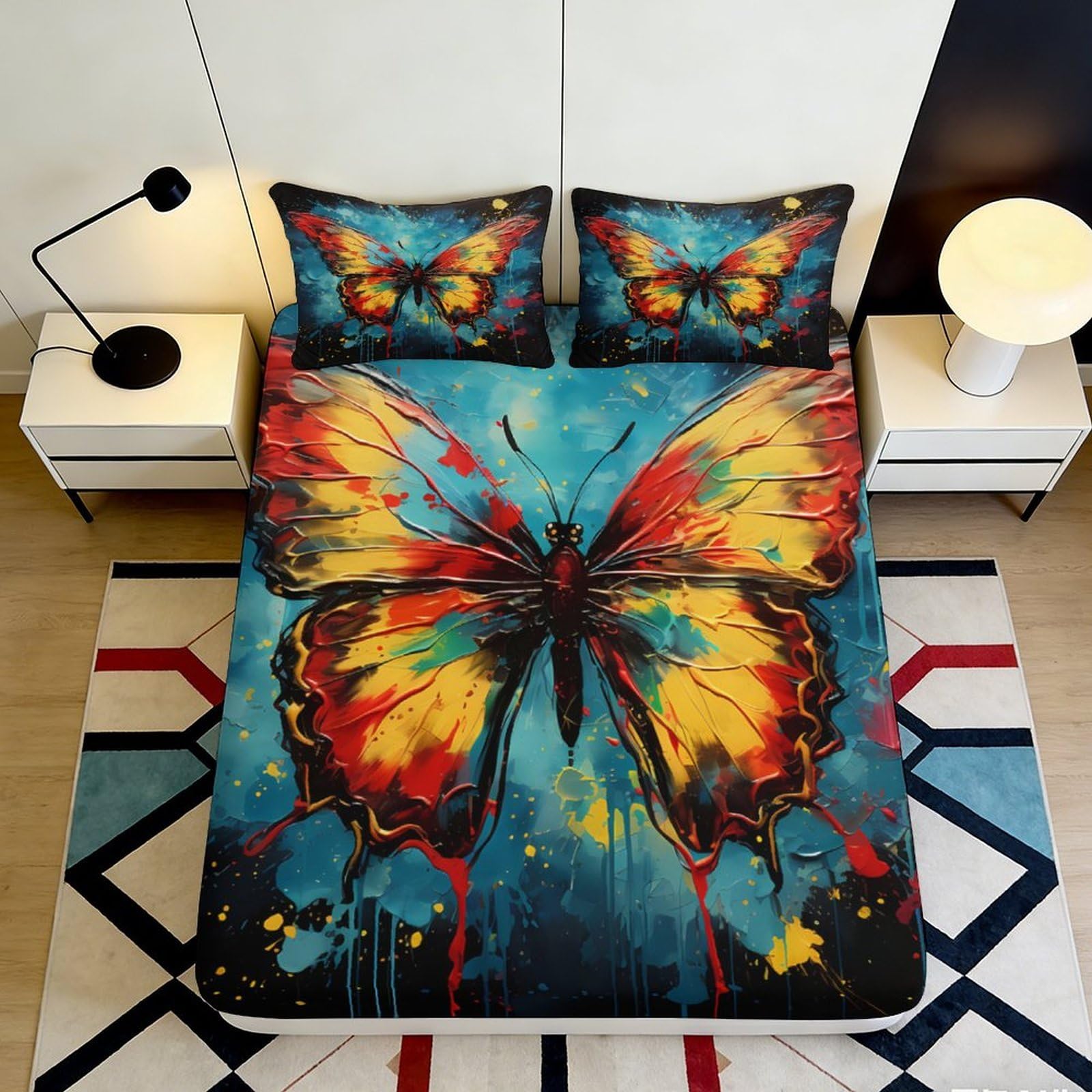 3D Printed Mandala Fitted Sheet Microfiber Non-Slip Deep Pocket Mandala Mattress Fitted Cover Elastic Hem Bedding 200x200x25cm