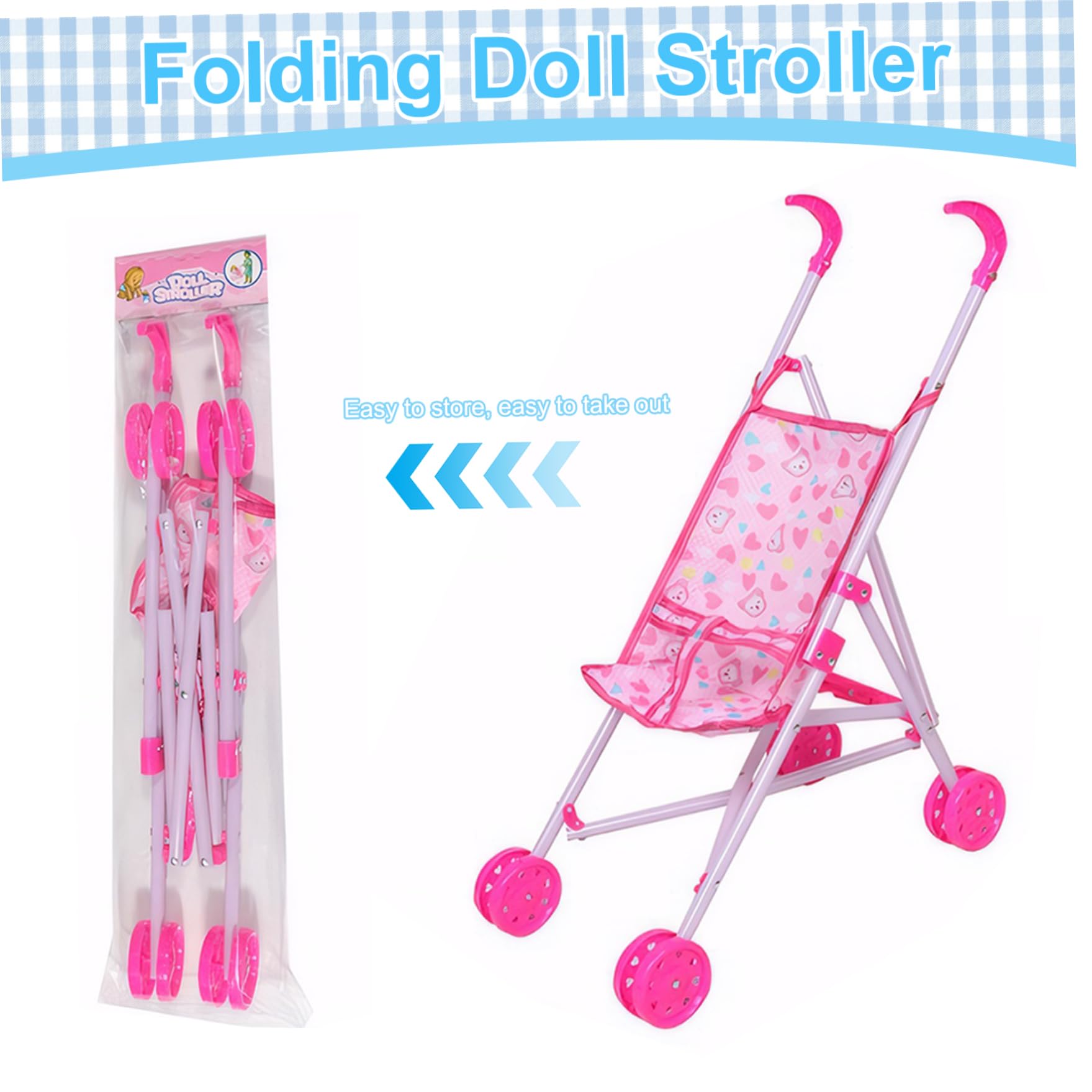 Cochecito para muñecas de bebé Carrito de empuje plegable de para muñecas de menos de 40 cm / 15 Cochecito para muñecas de bebé Carrito de empuje plegable de para muñecas de menos de 40 cm / 15