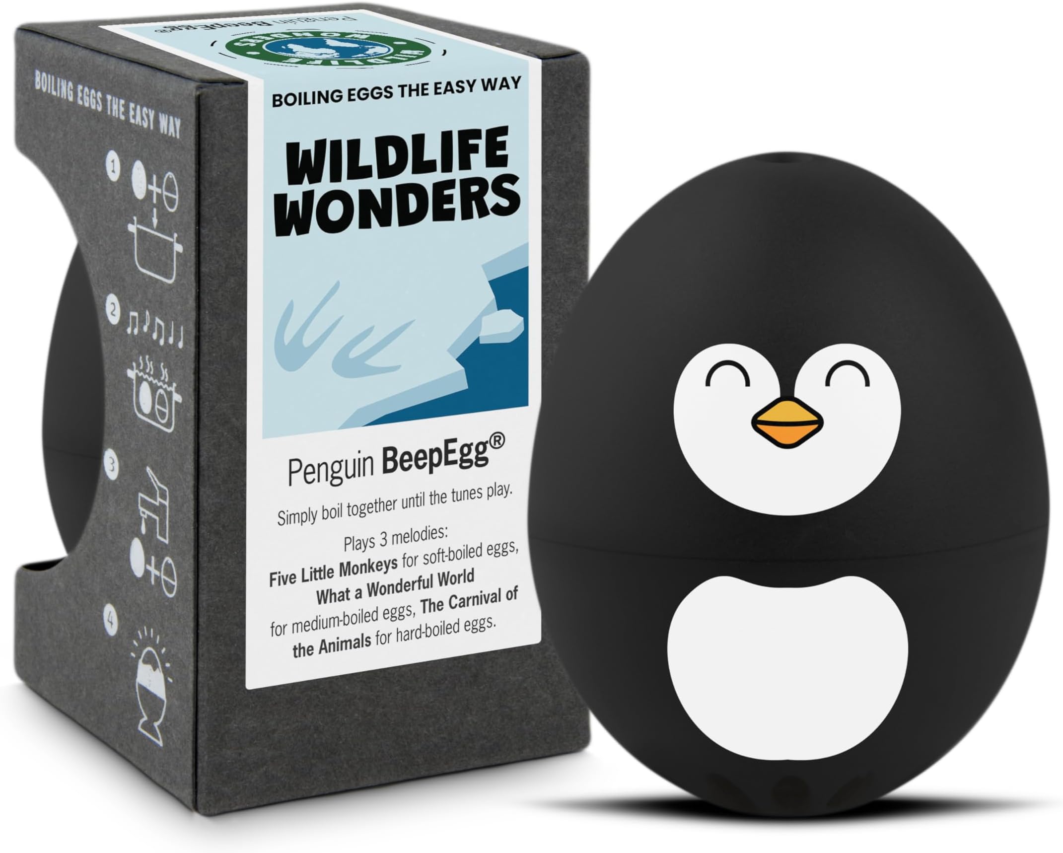 Penguin Beepegg – Egg Timer for Boiling Eggs – Musical Egg Cooker for Soft, Medium, Hard Boiled Eggs – Food Safe – Singing Floating Egg Timer – Egg Cooker for 3 Levels of Doneness - Brainstream