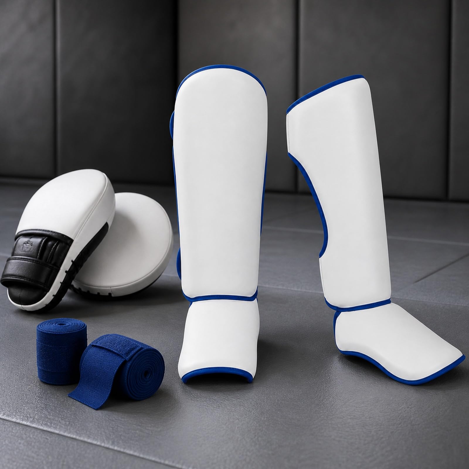 Ochrona stóp goleni, ochraniacz goleni, regulowana osłona nóg z ochroną szyi, regulowana, oddychająca, do boksu, taekwondo, sportów walki, karate