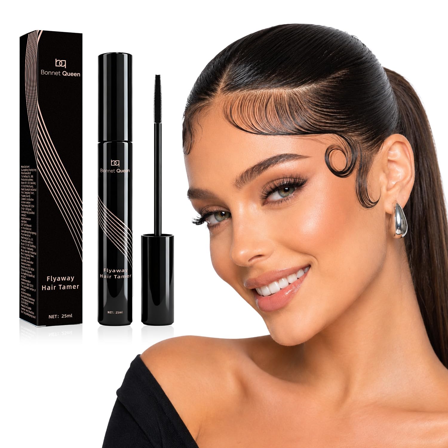 BONNET QUEEN Flyaway Hair Finishing Stick, Hair Mascara Wand for Baby Hair and Frizz Control, Non-Greasy Hair Taming Stick for Slick Back Buns, Ponytails, Edges, Travel Size Hair Styling Gel Wand 25ml