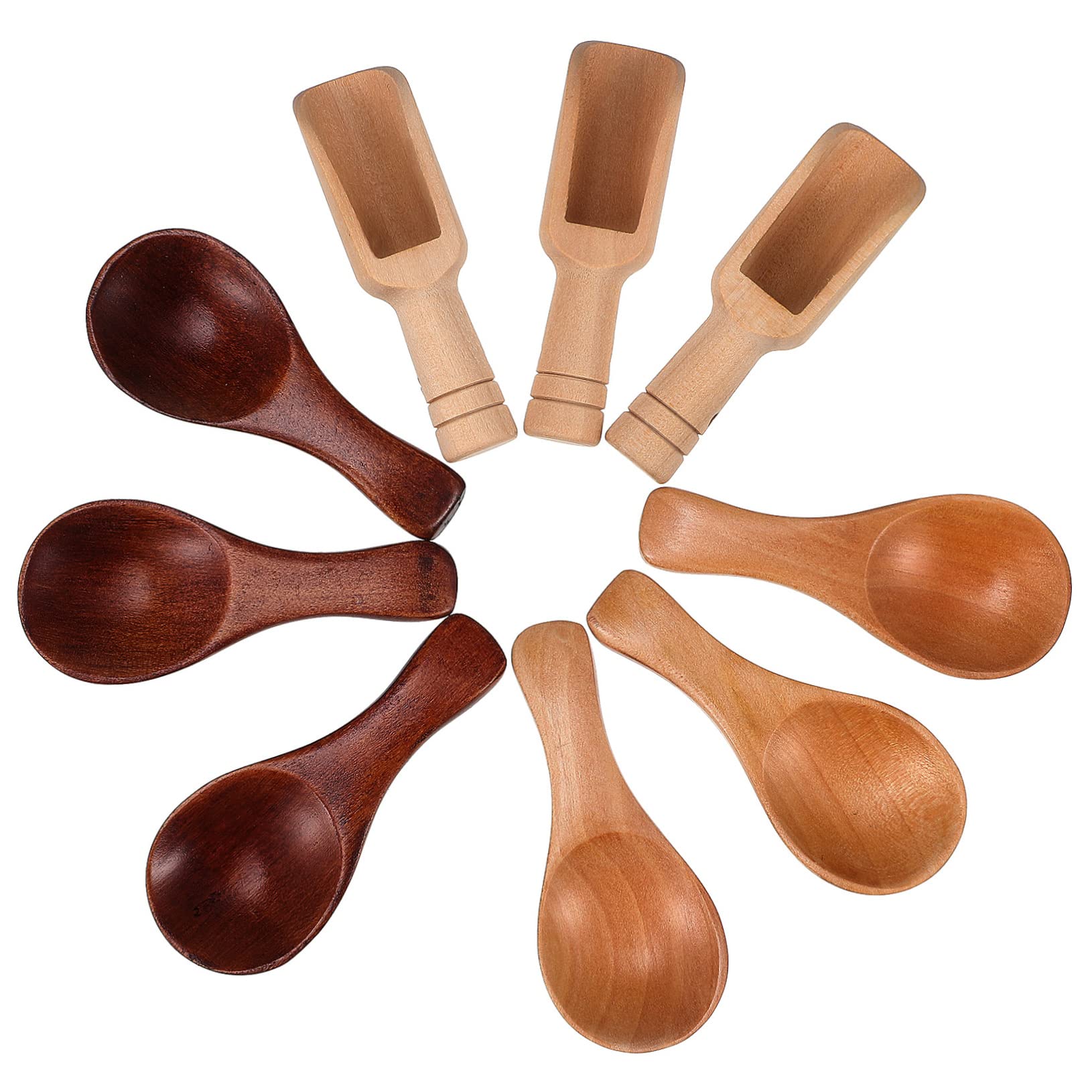 PRETYZOOM Mini Wooden Spoons Set 9pcs Small Spoon Mini for Spice Salt Sugar Tea Wooden Scoops for Home Restaurant
