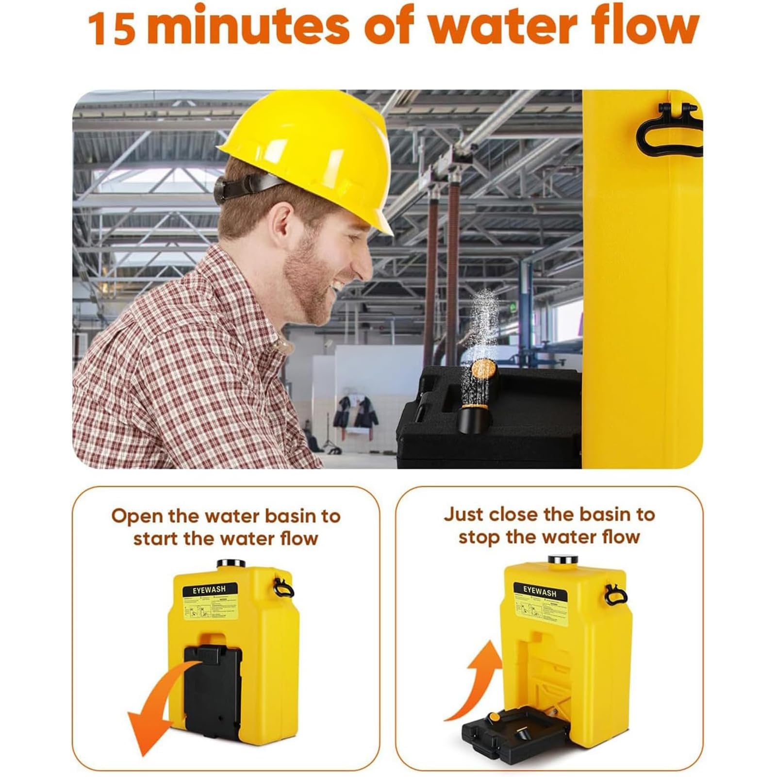 Ducha de Emergencia y estación lavaojos, Montaje en Pared, Doble Chorro, depósito de Agua de 53 litros, presión de Agua de 0,20 a 0,40 MPaG para Laboratorios y Plantas químicas.