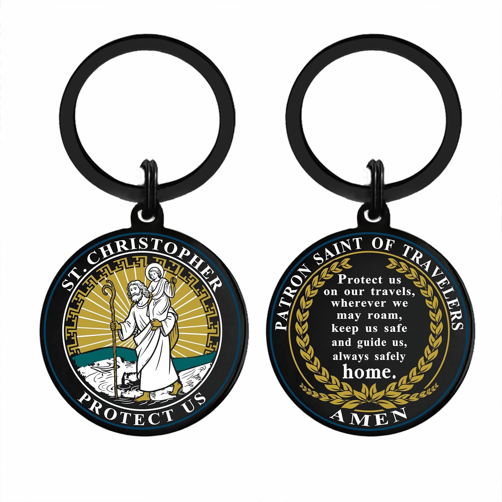 Viayen St Christopher Keychain, Saint Christopher Medal for Car Keychain, Travelers Catholic Gifts