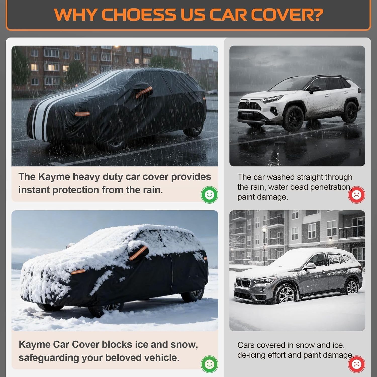 Kayme Telo Copriauto da Esterno, Copertura per Auto Impermeabile Anti UV Vento Antipolvere con Salvietta. Compatibile con Audi Q5, X3/X4, GLC, Model Y, RAV4 Etc. (SUV/4x4 da 465 a 485 cm)