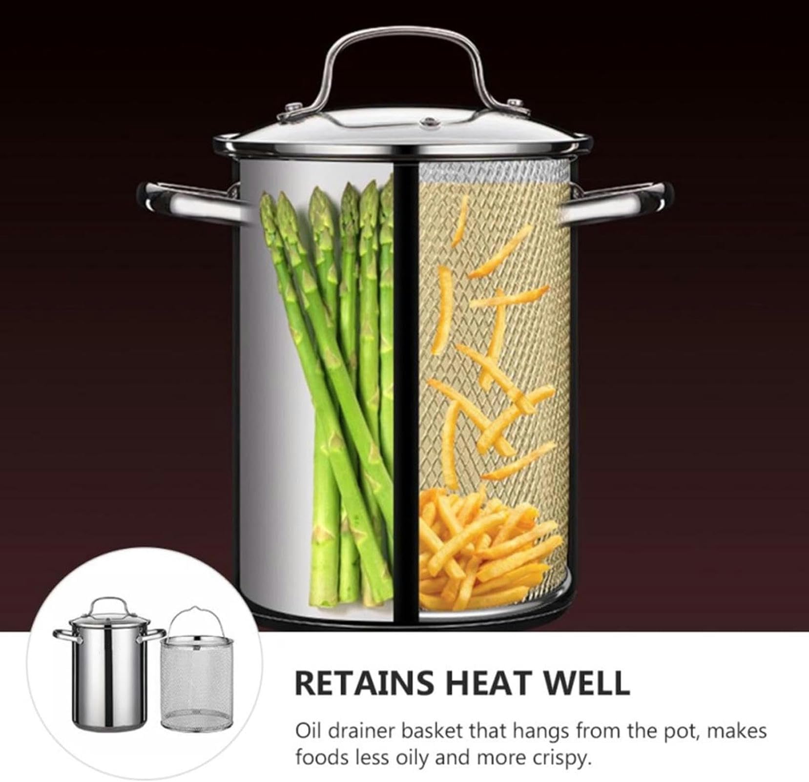 Marmite À Asperges avec Couvercle en Verre Et Passoire - Cuiseur Vapeur en Acier Inoxydable pour Légumes, Spaghettis, Pâtes, Cuisinière pour La Cuisine À Domicile