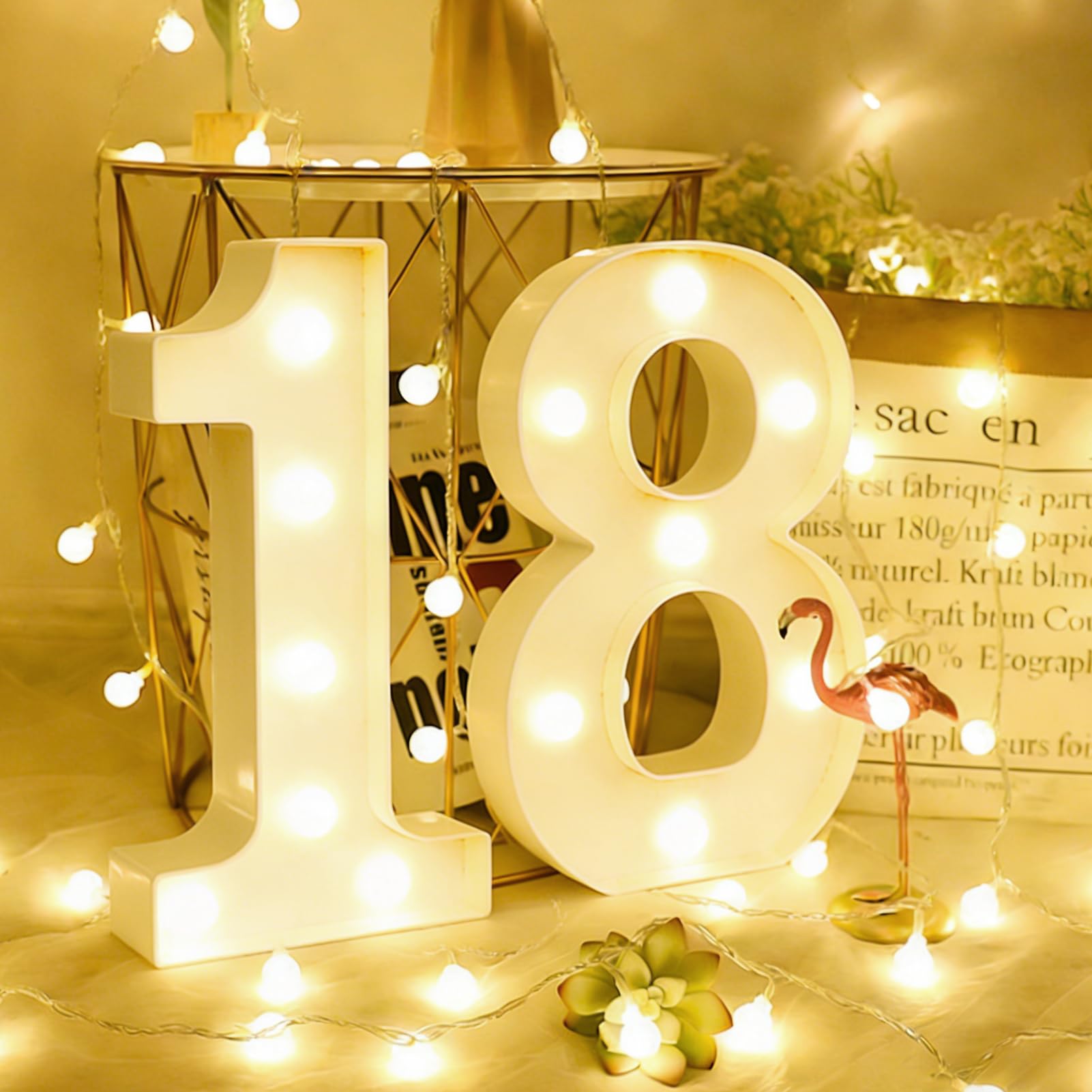 Lampada a LED con numeri, cifre illuminate 18, numeri luminosi a LED bianco caldo, luci con numeri illuminati, per decorazioni di buon compleanno, decorazioni per feste, decorazioni per matrimoni (18)