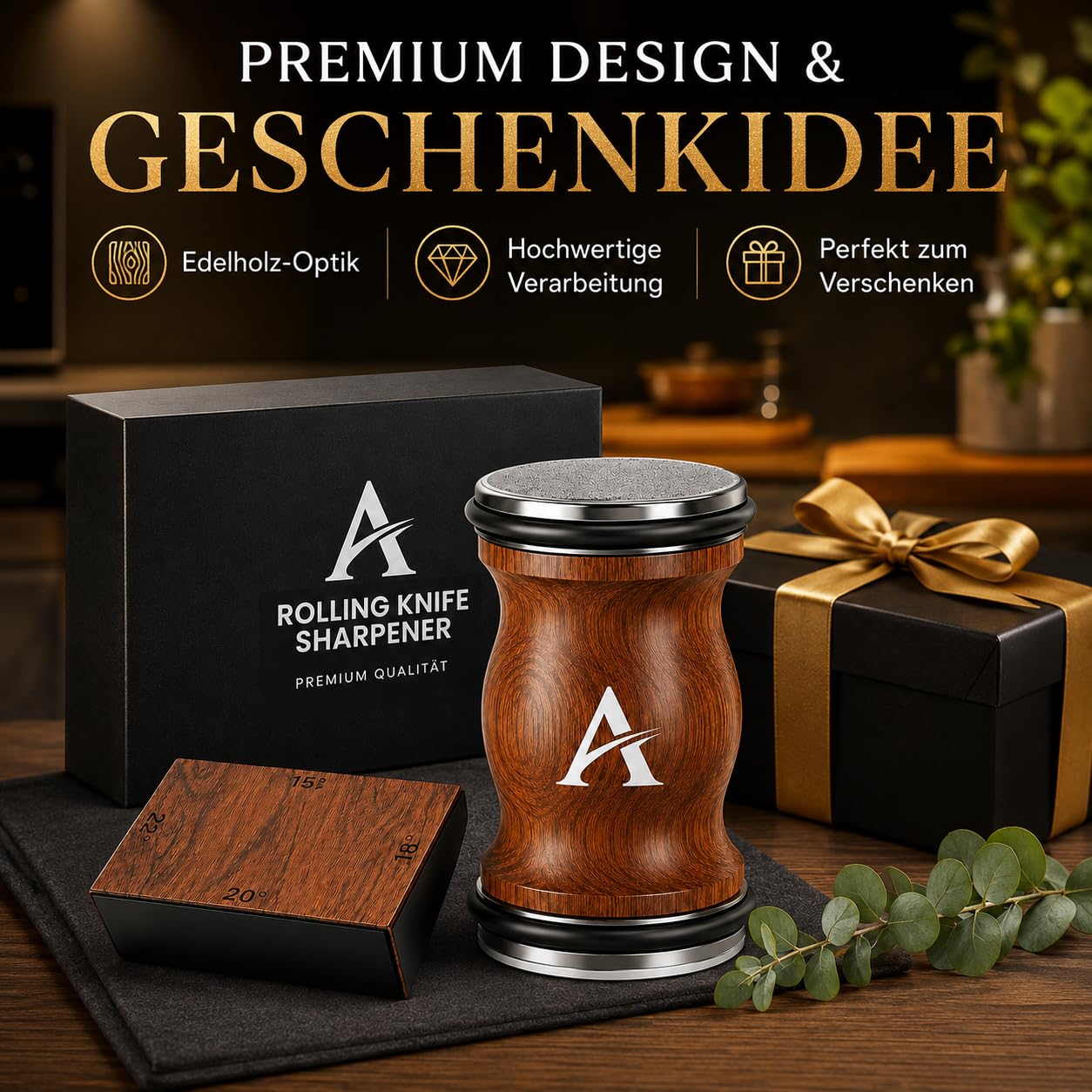 Pro Messerschärfer Bester, Mehrere Blickwinkel Magnetischer Rollschleifer Set - Messerschleifer mit Industriediamant, 15&18&20&22 Grad Schleifwinkel, Küchenmesserschärfer für Alle Stahlhärten