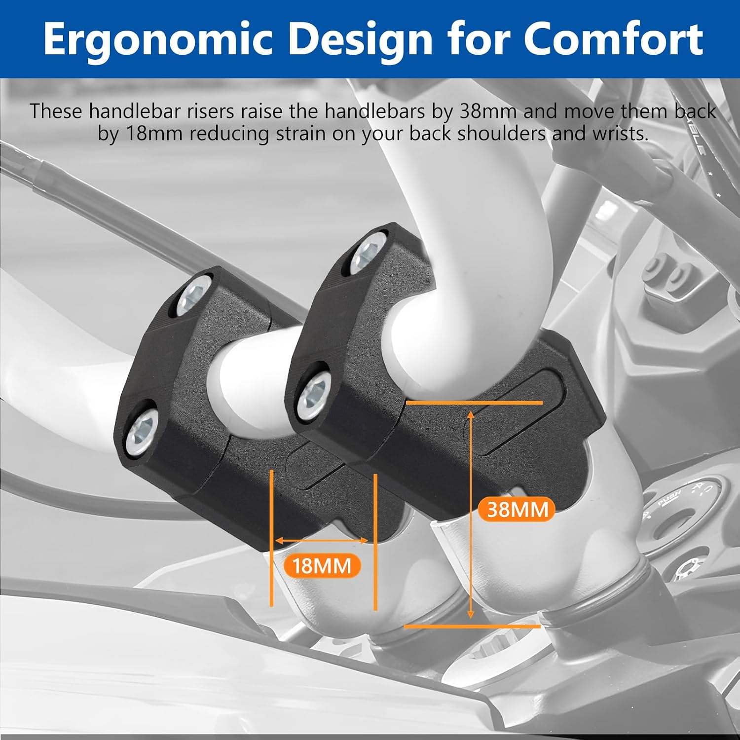 7/8 Inch Motor cycle Handlebar Risers, Handlebar Mount Clamp Risers, 38mm Rise, 18mm Back Aluminum Alloy CNC Machined with Anodized Finish for Dirt Pit Bikes Scooters