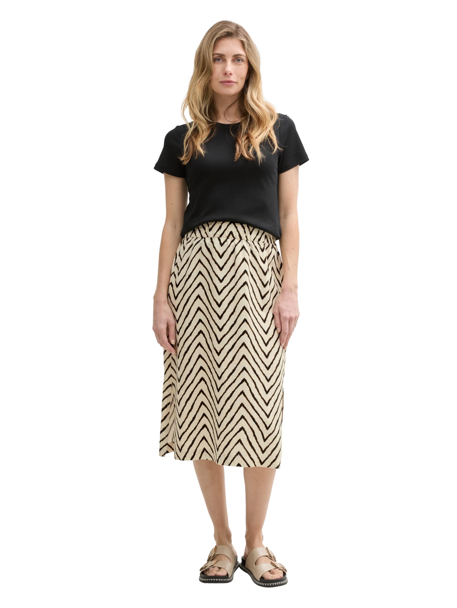 TOM TAILOR Damen High Waist Midi-Rock mit Leinenanteil