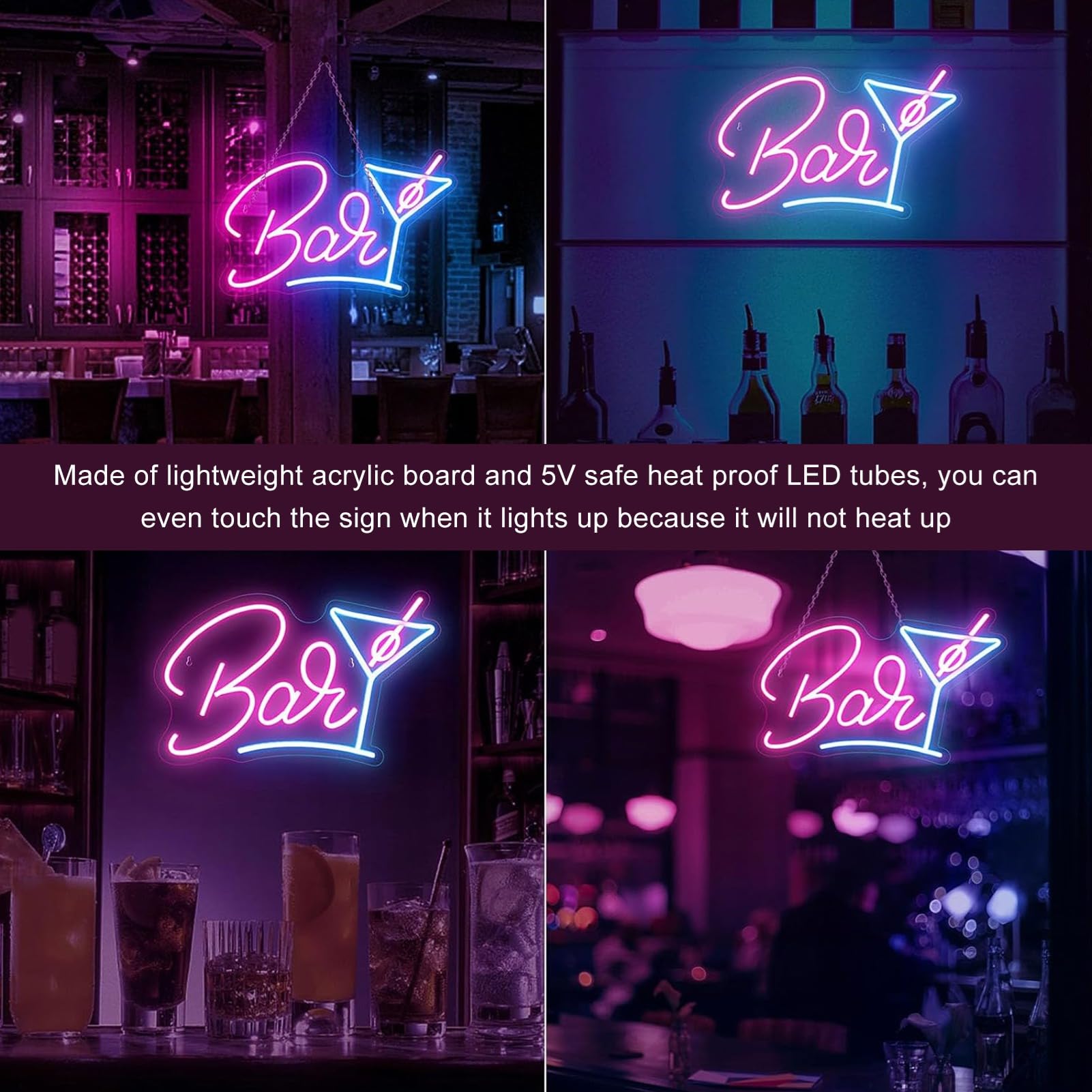 YDuupxe Szyld Neonowy Bar, 26x43cm Akryl