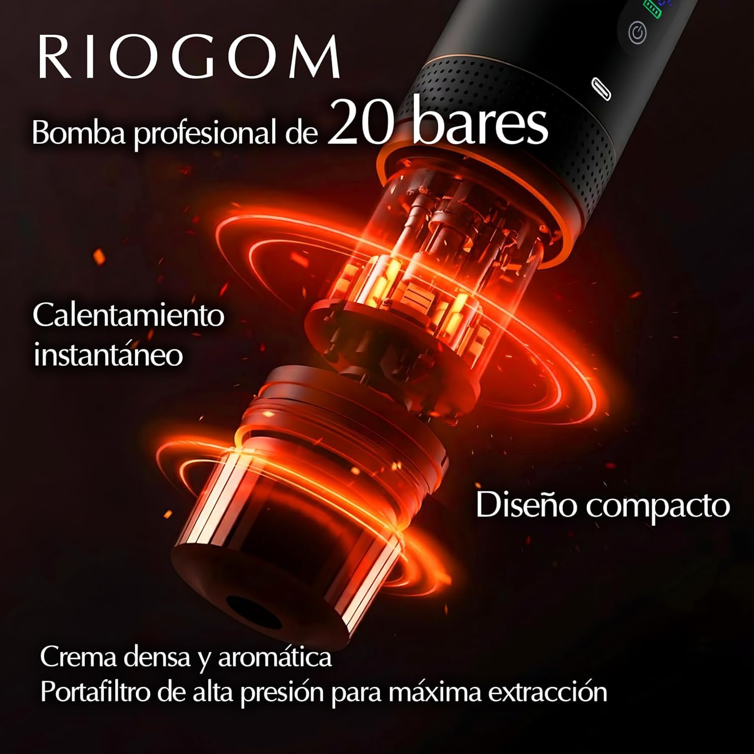 ️ Cafetera Portátil de Capsulas 3 en 1 Outin 12v Usb-C + Estuche rígido, Compacta, Ligera Y Recargable, Ideal para Tomar Cafe Caliente en Camping, Coche, camion Oficina etc. (Negro)