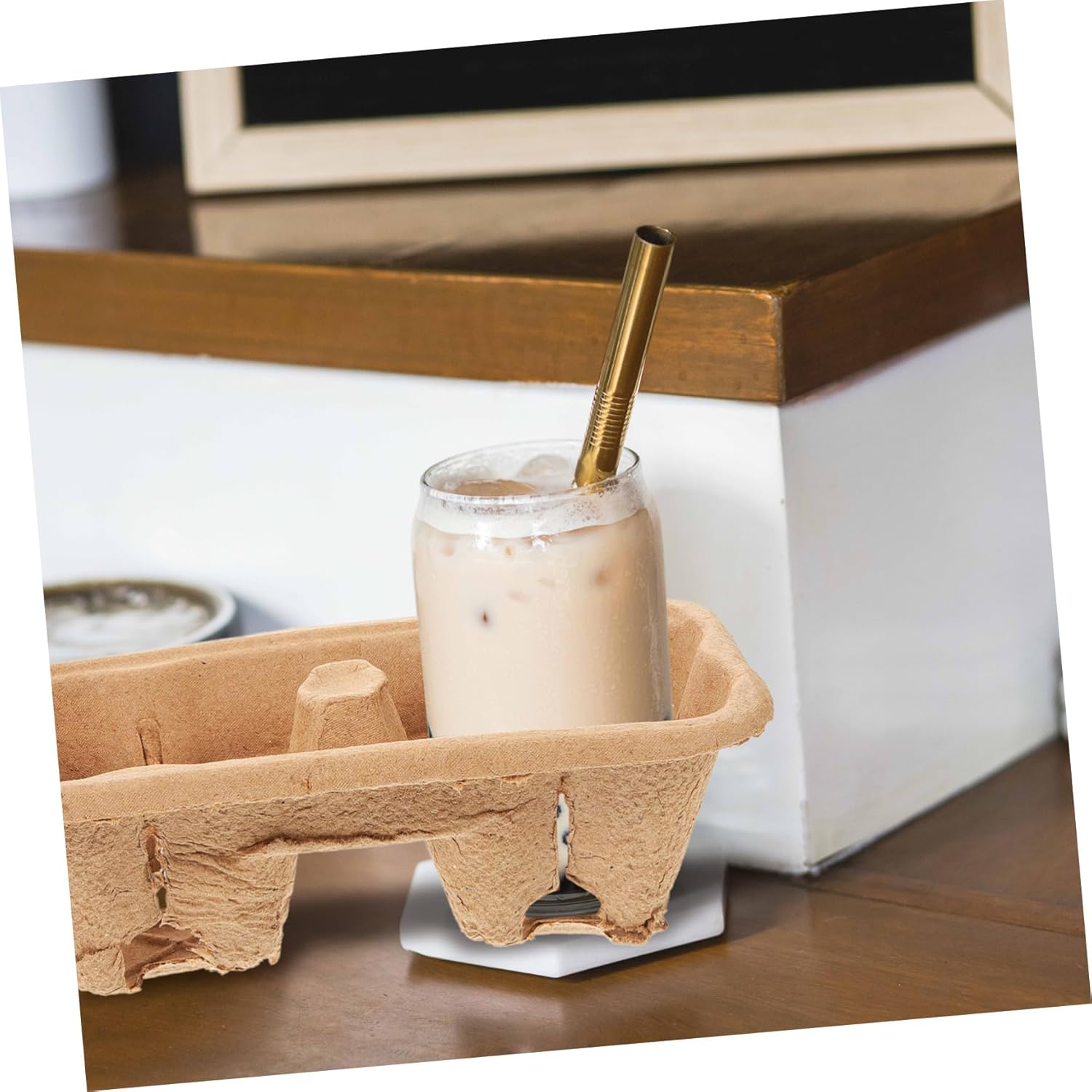 ABOOFAN 50pcs Eco-friendly Paper Cup Carrier for Takeout Drinks Holder for Coffee Beverages Recyclable Pulp Material for Restaurants Picnics