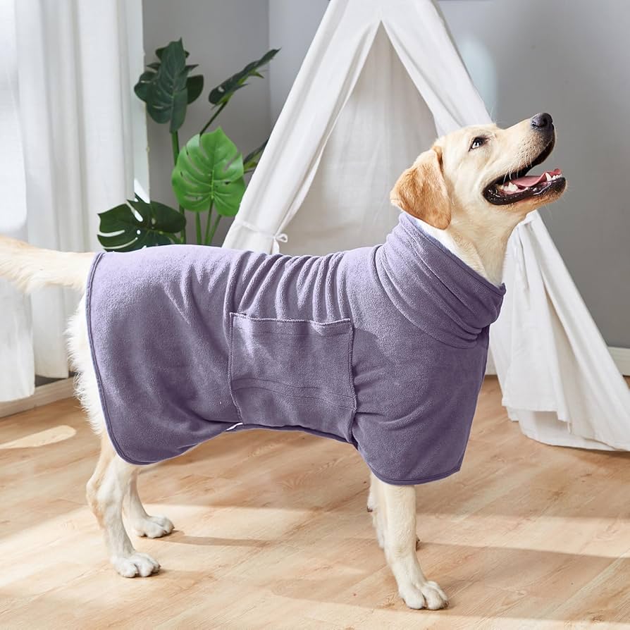 PETTOM Dog Drying Coat Medium, 400gsm Microfiber Super Absorbent Dog Drying Robe Adjustable