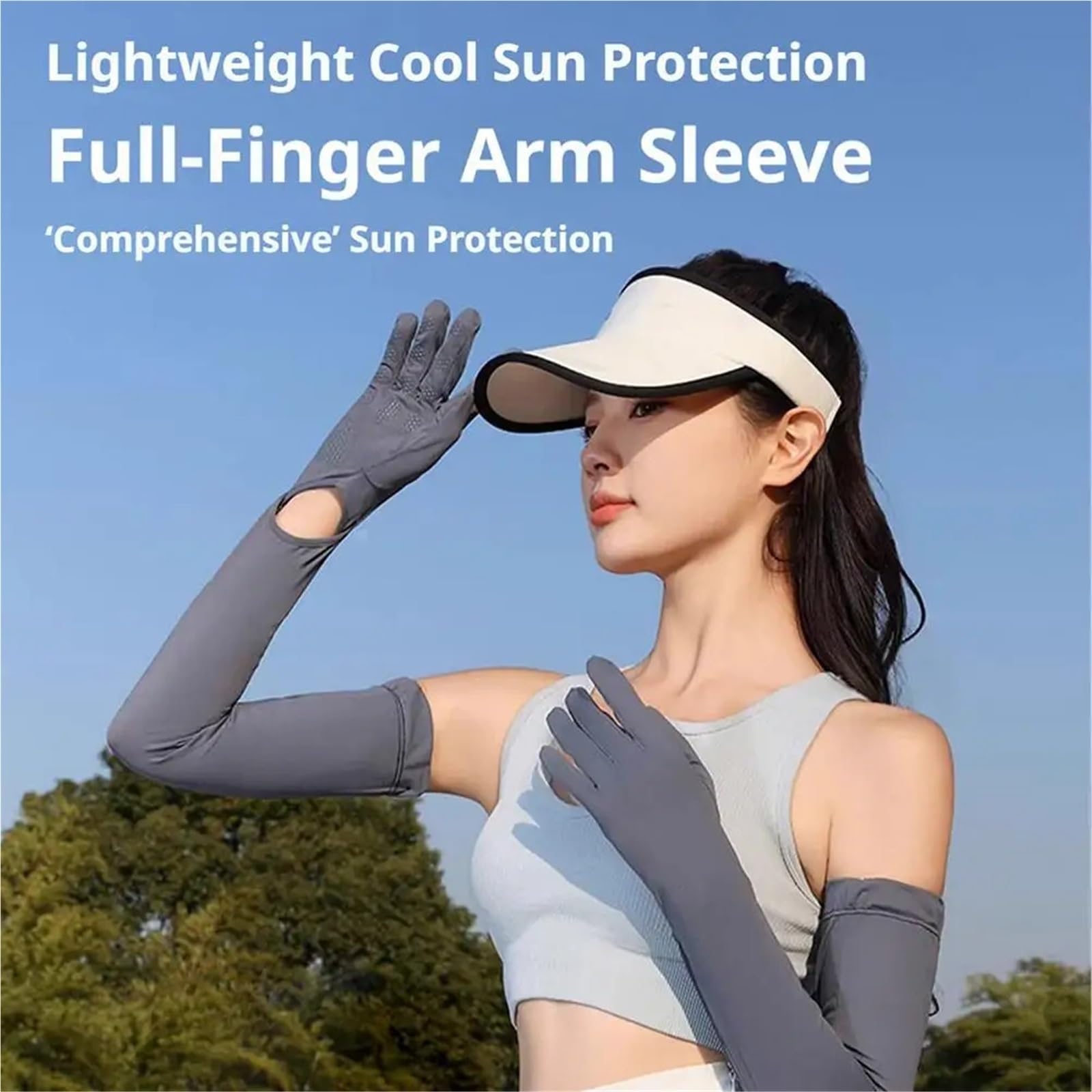Mangas De Brazo De Seda De Hielo Con Guantes Integrados for Hombres Mujeres Bloqueador Solar Enfriamiento Ciclismo Conducción Al Aire Libre