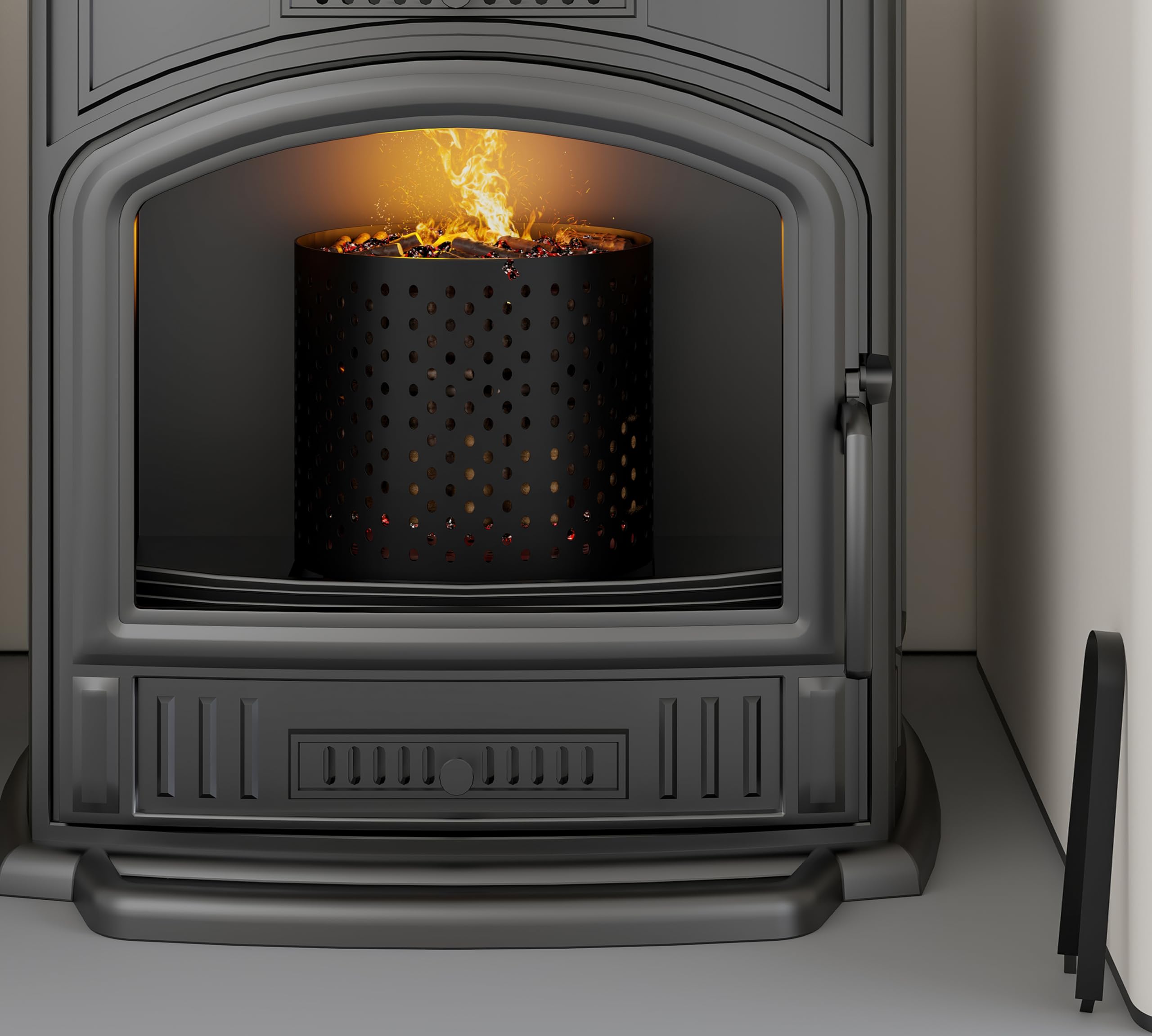 Panier à granulés Kingsons pour cheminée et poêle – Plateau de feu multifonction pour granulés de bois, copeaux et charbon – Brûleur en acier avec bacs à cendres, plaque de base et pincettes – 24 x 17