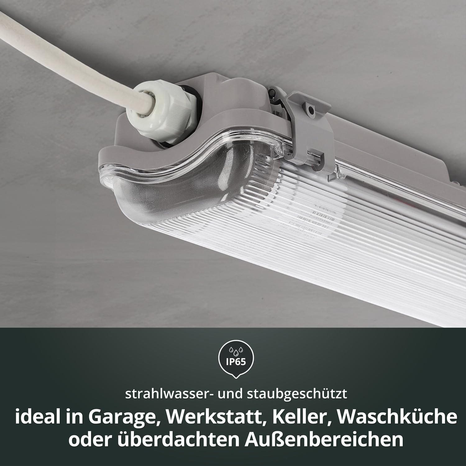 LED Universum Feuchtraumleuchte 150cm IP65 inklusive zwei T8 LED-Röhren 44W 5280 Lumen - 4000K neutralweiß - verknüpfbar - Kellerleuchte Nassraumleuchte Feuchtraumwanne L1576xB94xH58mm