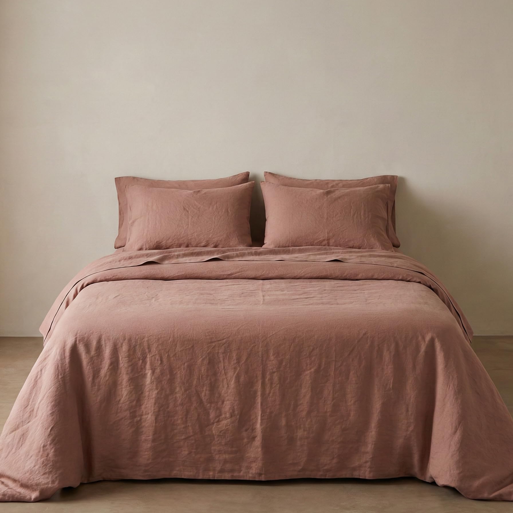 the tangerine store relaxed luxe linen cotton sheet set - linen cotton bed sheets, breathable, thermoregulating & hypoallergenic - clay, queen (u.s. standard)