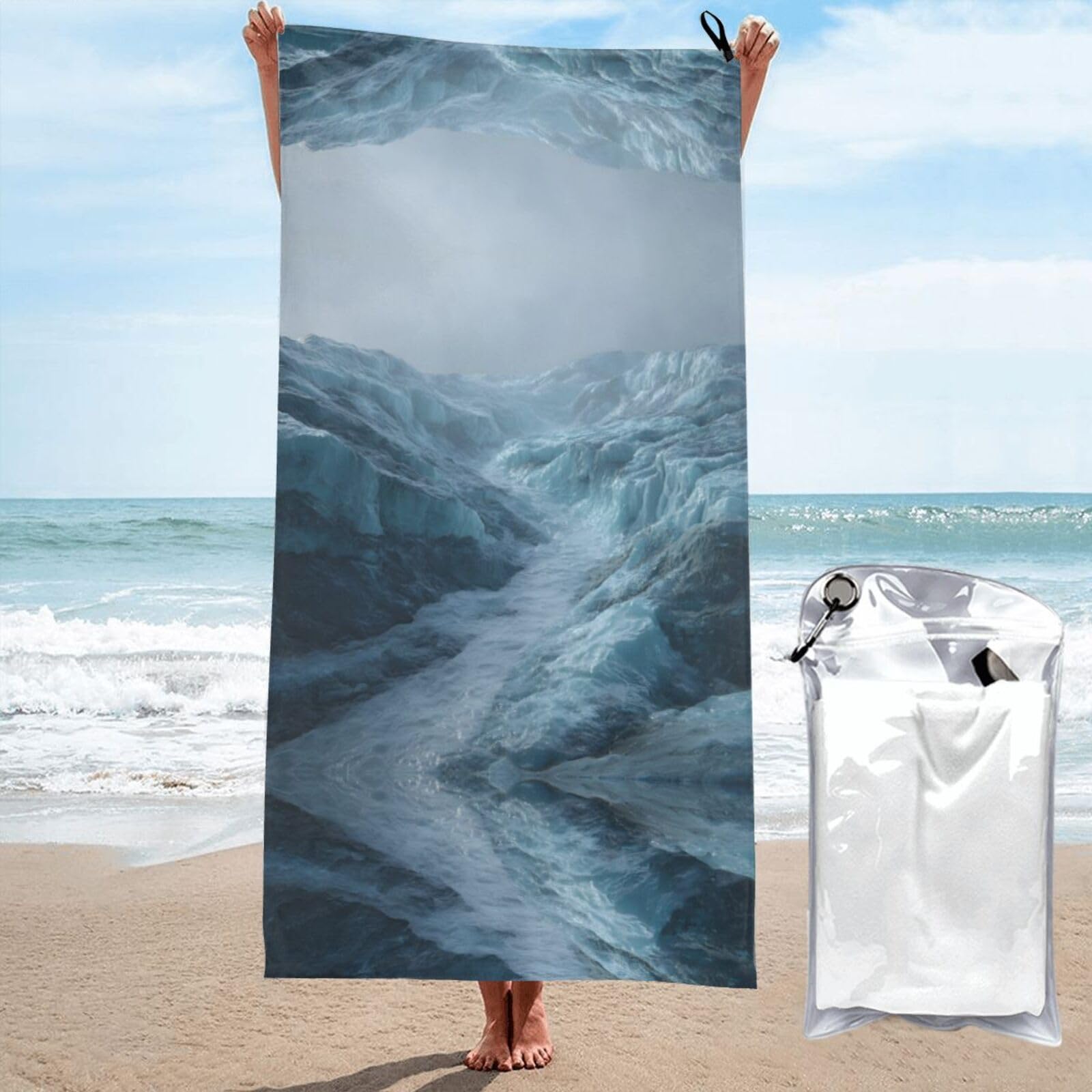 ESNAIUVCD Glacier Print Beach Towel, Microfibre Sauna Towel, Quick-Drying Fitness Towel, Lightweight And Thin Portable Sauna Towel