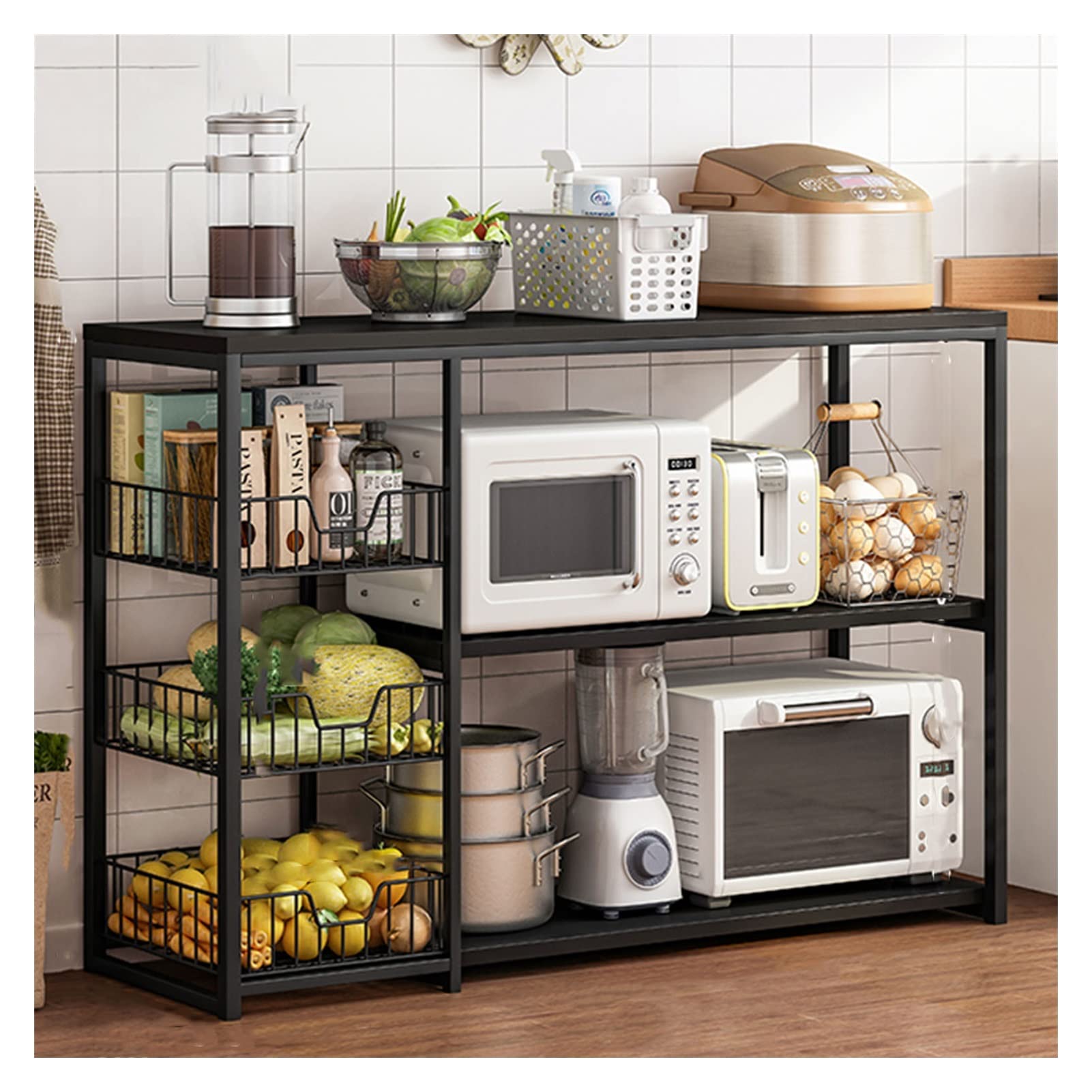 Scaffale da cucina in acciaio nero a 3 ripiani per una perfetta cucina nization 100 cm di altezza, ideale per riporre e cucinare gli oggetti essenziali