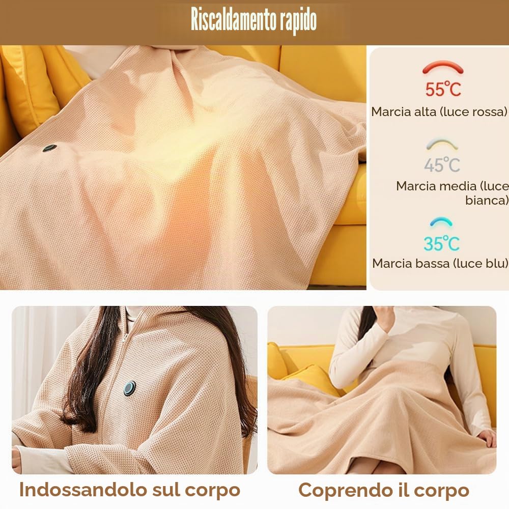 Coperta Riscaldata Portatile, Scialle Riscaldato da 59 x 27,5 Pollici con 3 Impostazioni di Temperatura, USB Coperte Termica per Casa, Viaggio, Ufficio, Pieghevole Morbida Coperta Elettrica