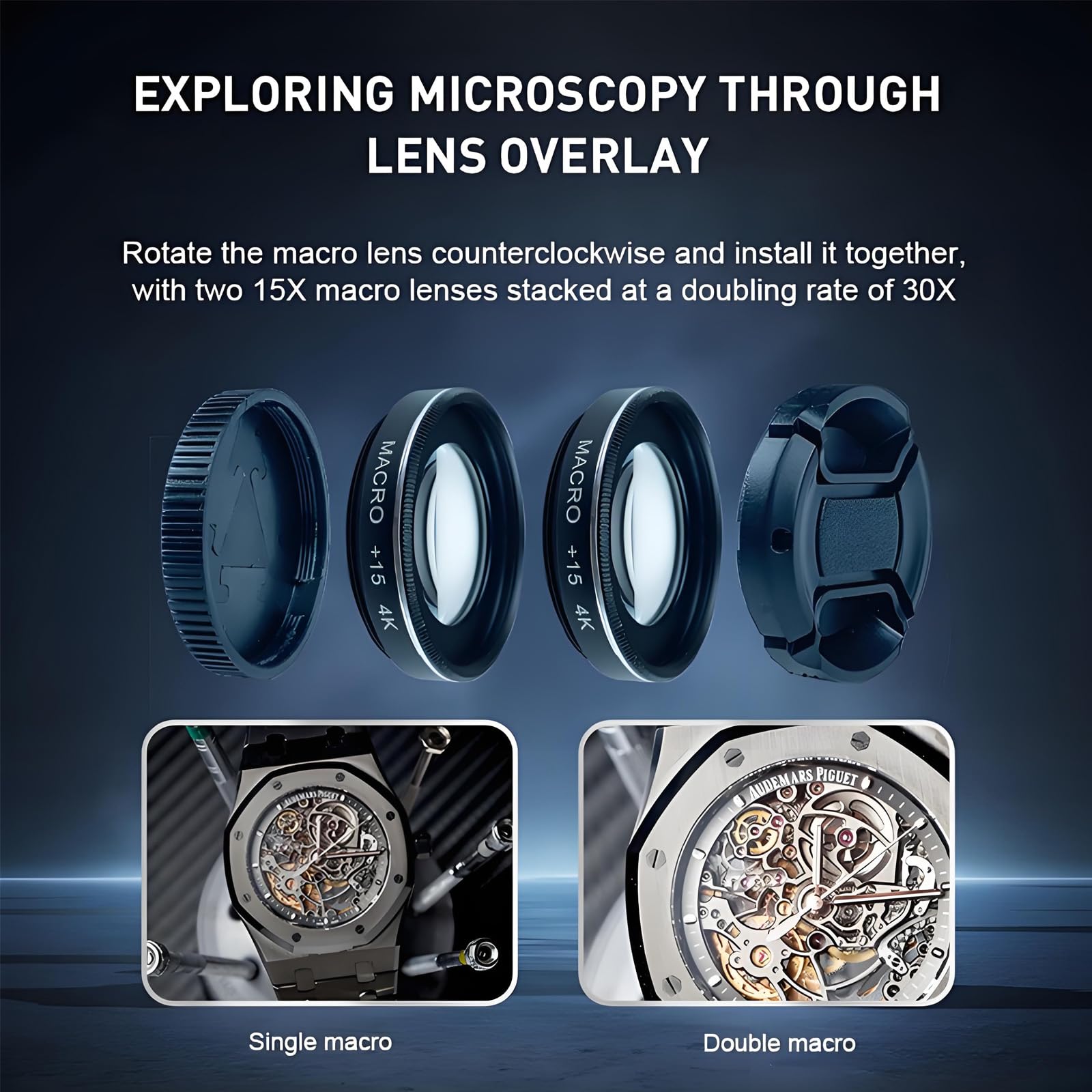 2 en 1 Objectif Macro pour Téléphone, 15-30x Objectif avec Clip, 2 Macro Lens 15x, Compatible avec iPhone, Pixels, Samsung Galaxy, Huawei, Xiaomi