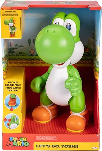 Super Mario Let's Go, Yoshi! Figura de acción interactiva de 12 pulgadas de alto con más de 20 sonidos icónicos y música, con licencia oficial de