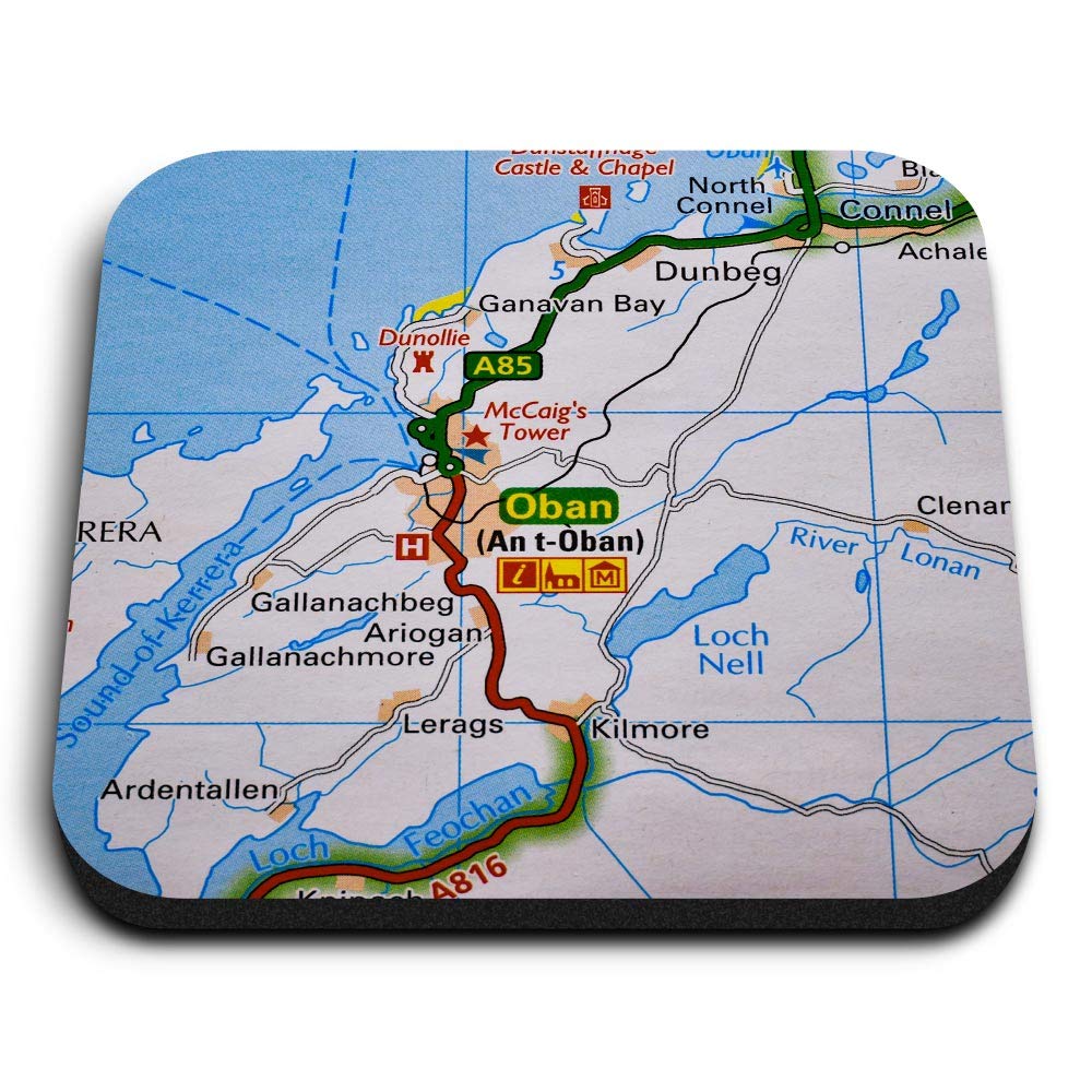 Destination Vinyl Ltd Multicolor 1 X Square Mdf Fridge Magnet - Oban Scotland Travel Uk Gb Map 45898