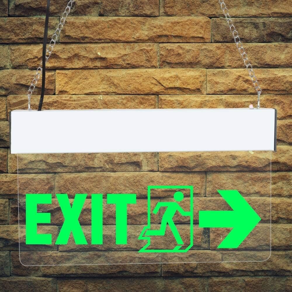 Bluebeems Rechargeable Green LED Exit Sign Board - Man Running with Right Arrow Symbol, Hanging for Emergency Exit Routes & Safety Signage, Ideal for Commercial Spaces (12 Inch X 6 Inch, Set of 1)