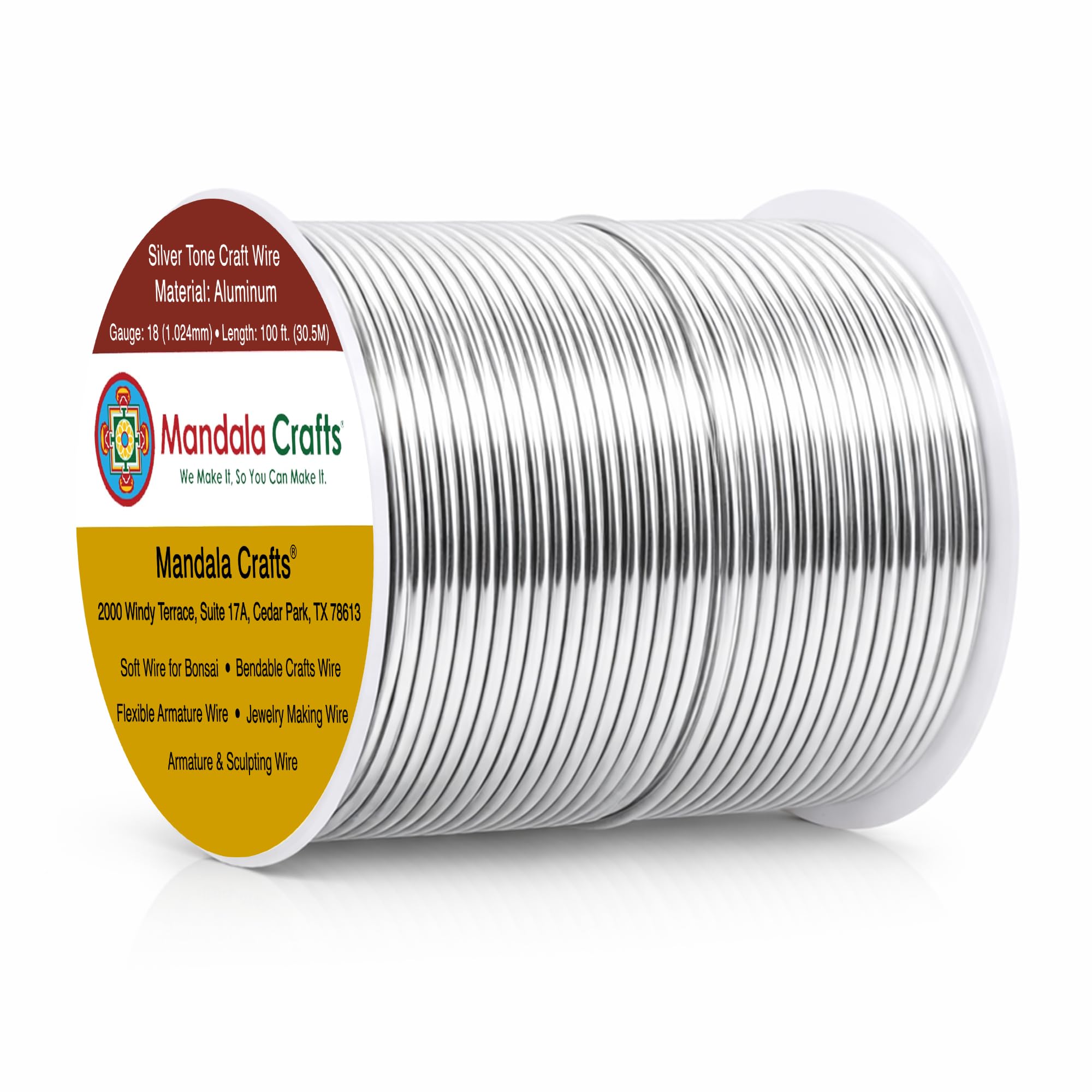 Mandala Crafts 18 Gauge Silver Tone Anodized Aluminum Craft Wire, 100 FT