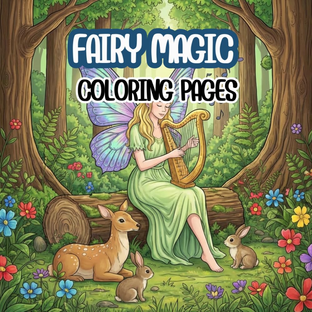 Fairy Magic coloring book: Whimsical Fairy World Coloring Book for Kids Ages 4-12: 50 Magical Illustrations of Forest Fairies, Tiny Cottages, and Woodland Creatures.