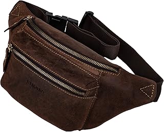 Portland' Marsupio Pelle Uomo Donna Vintage Capiente da Cintura in Vero Cuoio Marsupio a Tracolla, Colore:novello - marron