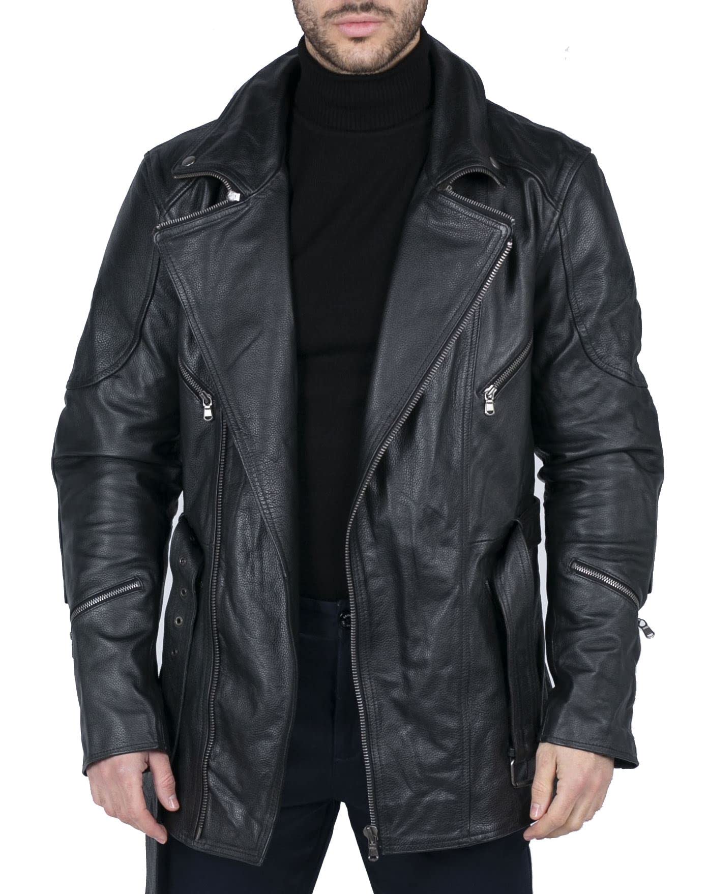 TruClothing Men's Parka Jacket Outwear Windproof Winter Protective Motorcycle Armour Real Leather Jackets Coat - Black 4XL