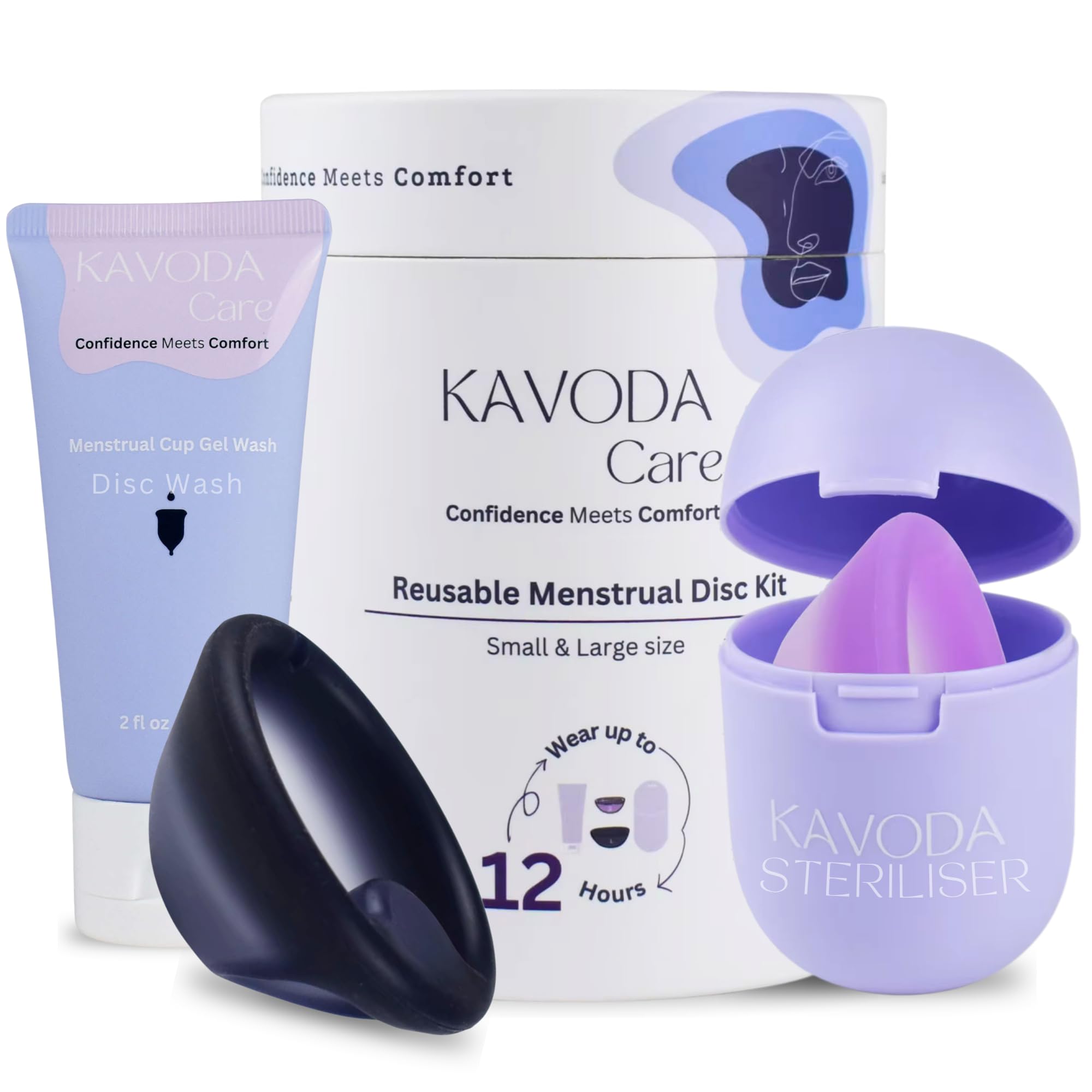 KAVODA Menstrual Discs - Soft, Flexible, Reusable Medical-Grade Silicone - Wear 12 Hours - Removal Notch - Two Sizes - Menstrual Cup or Tampon