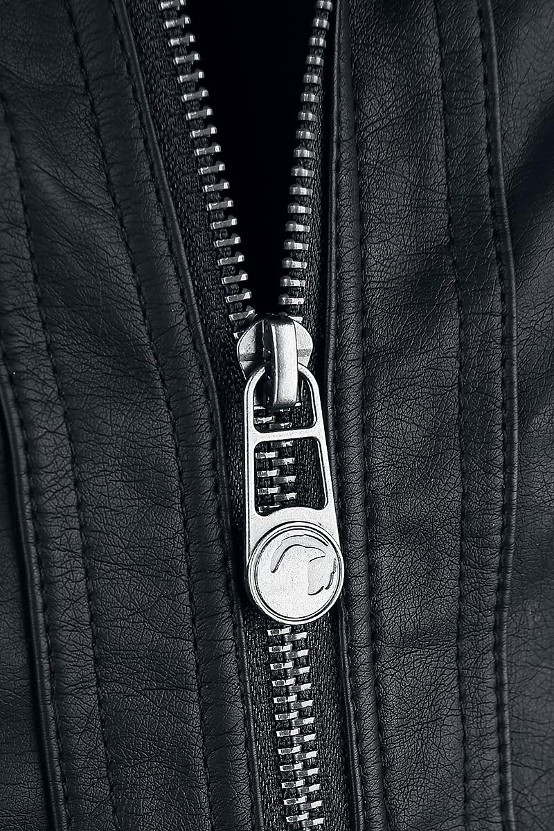 Black Premium by EMP Mujer Chaqueta negra de piel sintética estilo motero