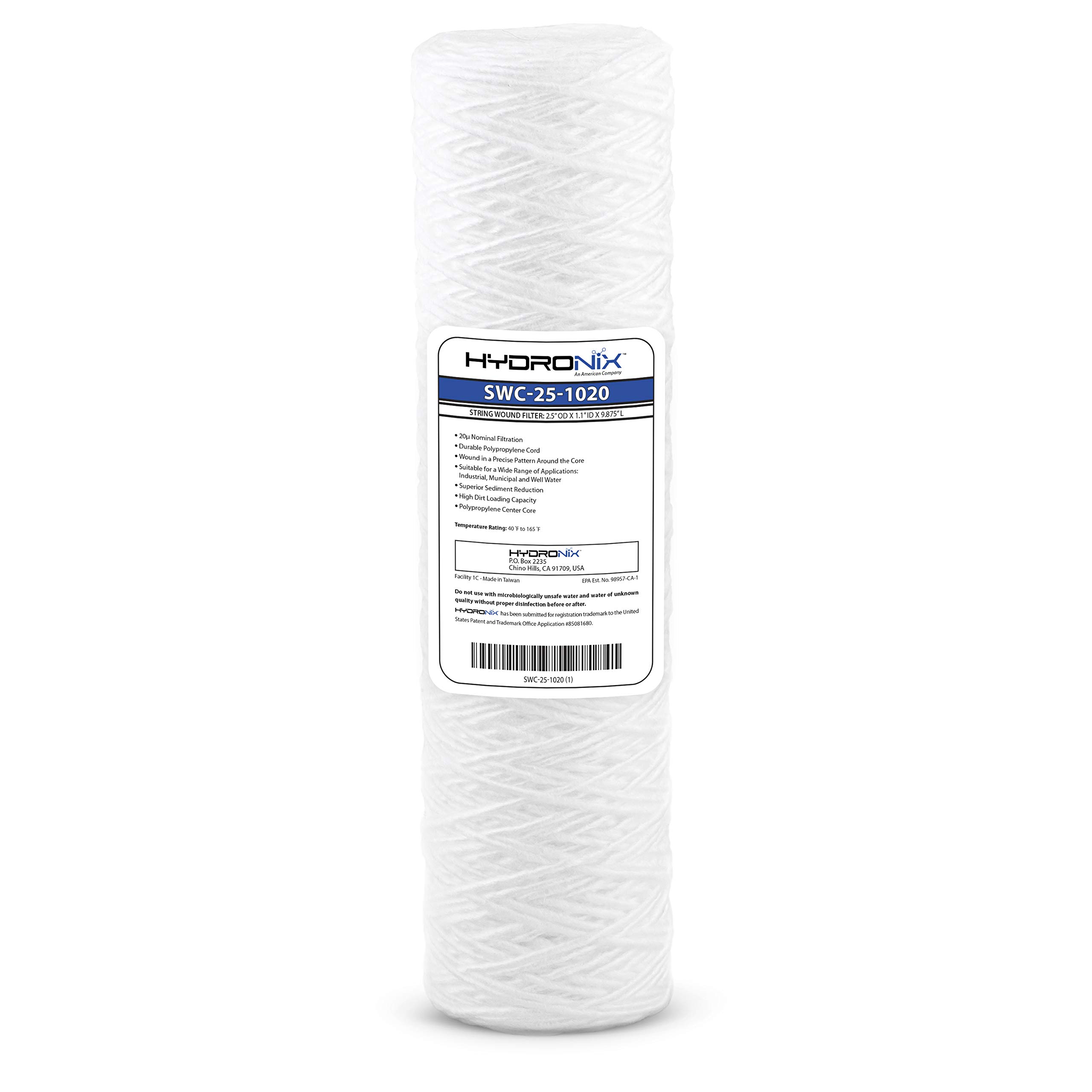 Hydronix SWC-25-1020 Universal Whole House String Wound Sediment Water Filter Cartridge 2 5 x 10 - 20 Micron