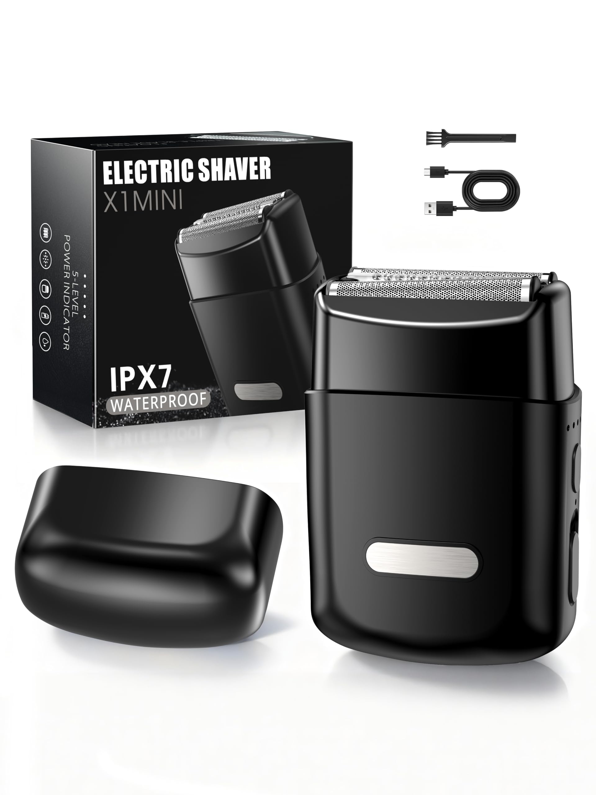 Electric Foil Shavers for Men: Mini Electric Razor with 3 Floating Blades, IPX7 Waterproof & USB-C Fast Charge Cordless Foil Shaver for Men with Travel Lock, Grooming Gift for Home & Travel