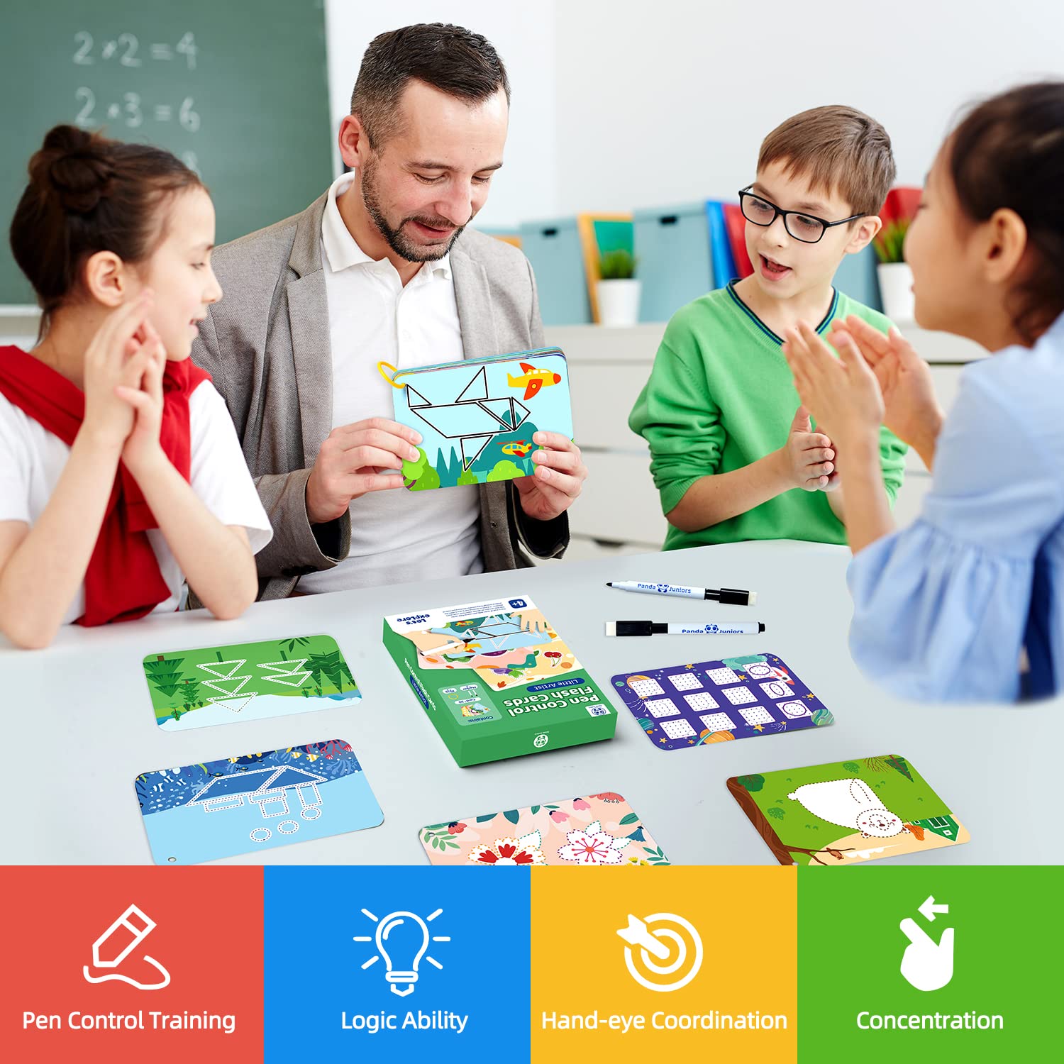 Panda Juniors Large Flash Cards for Kids Ages 4+ | Little Artist Drawing & Creativity Set | Reusable Write & Wipe Cards with 2 Markers & Ring Preschool Learning Toy (30 Cards) - Image 2