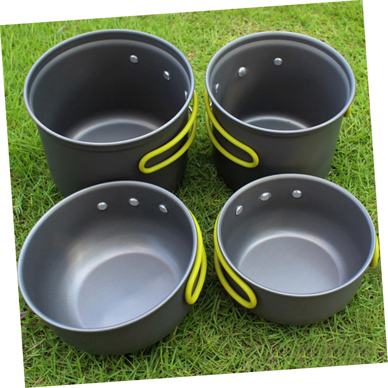 YARNOW Ensemble Cuisine de Camping Portable 4 Pièces en Alliage D'aluminium | Randonnée et Camping Extérieur, Poignée Confortable, Résistance à Chaleur et Corrosion