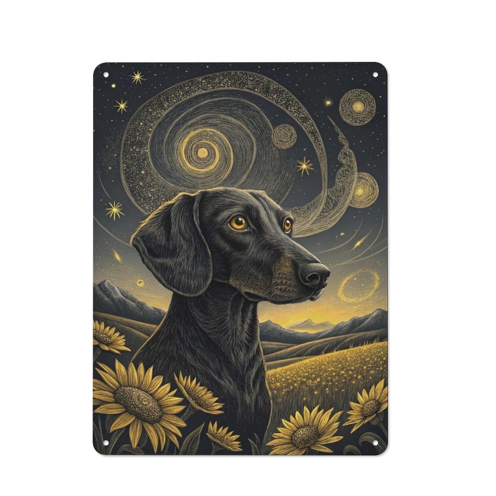 Junmoney Style-13 Dachshund In A Starry Field Garden Room Metal Sign 40X30cm, Vintage Shed Wall Decor For Conservatory, Home Bar Or Utility Room
