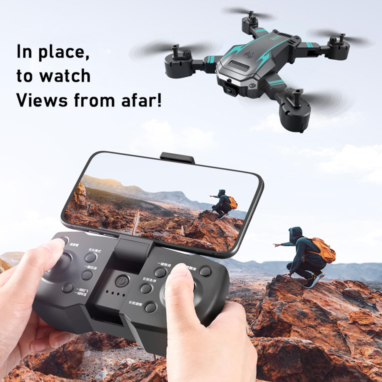 Dual Camera Unmanned Aerial Vehicle 1080p HD FPV Camera Drones, Folding Aerial Drone Wifi Remote Control Image Transmission HD Aerial Photography Aircraft Remote Control Gift?Blue?