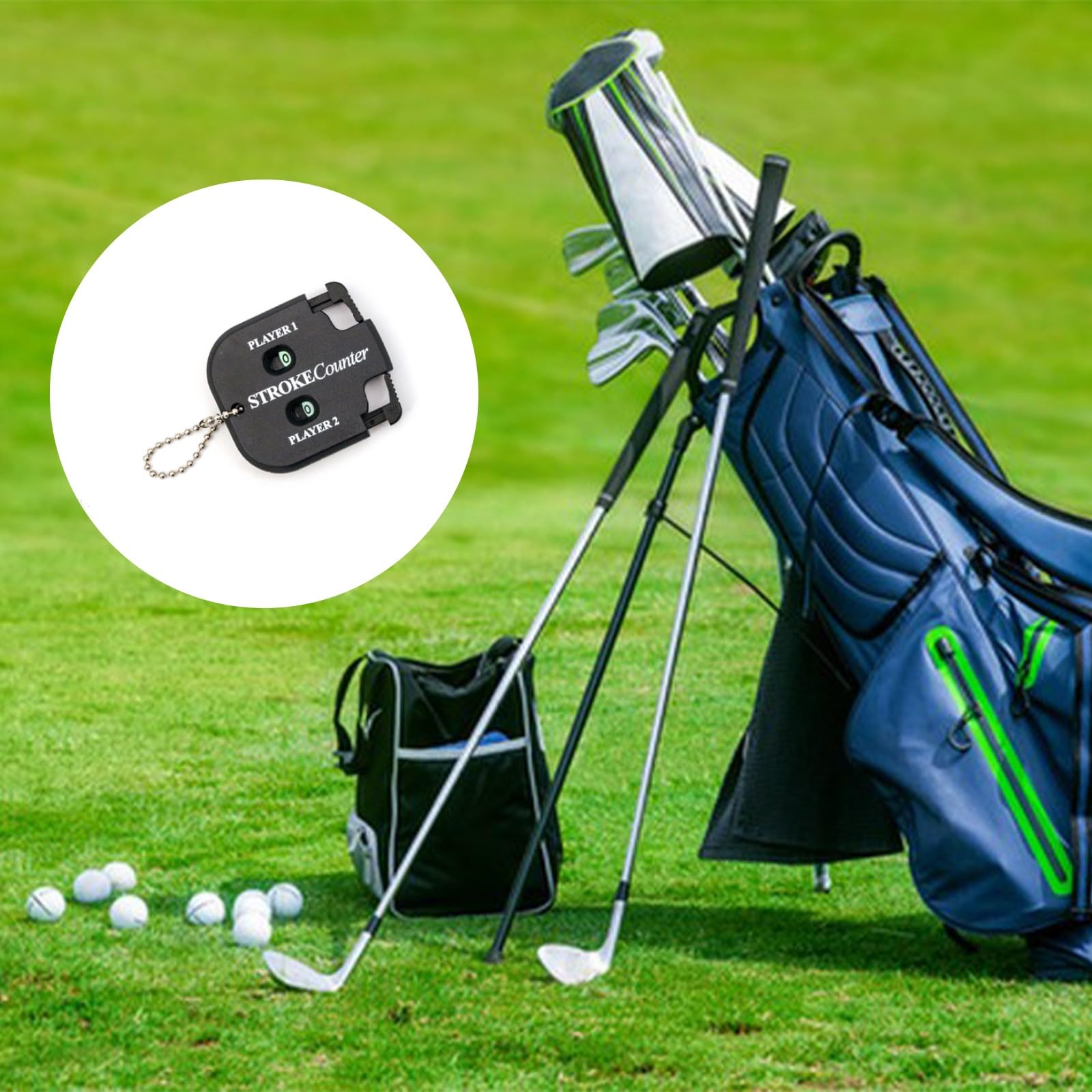 Cerioll Contador De Golpes, Contador De Puntaje De Golf, con Cadena, con Función Auxiliar De Puesta A Cero, Ligero Y Portátil, para Uso 2 Jugadores, Ideal para Juegos De Pelota (Negro)