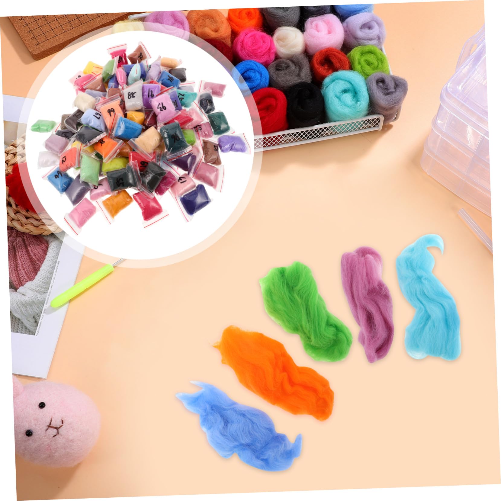 DOITOOL 100 Piezas Material de Fieltro de Lana para Manualidades Gramos de Lana de Colores para Proyectos de Arte Creativo Aguja para DIY