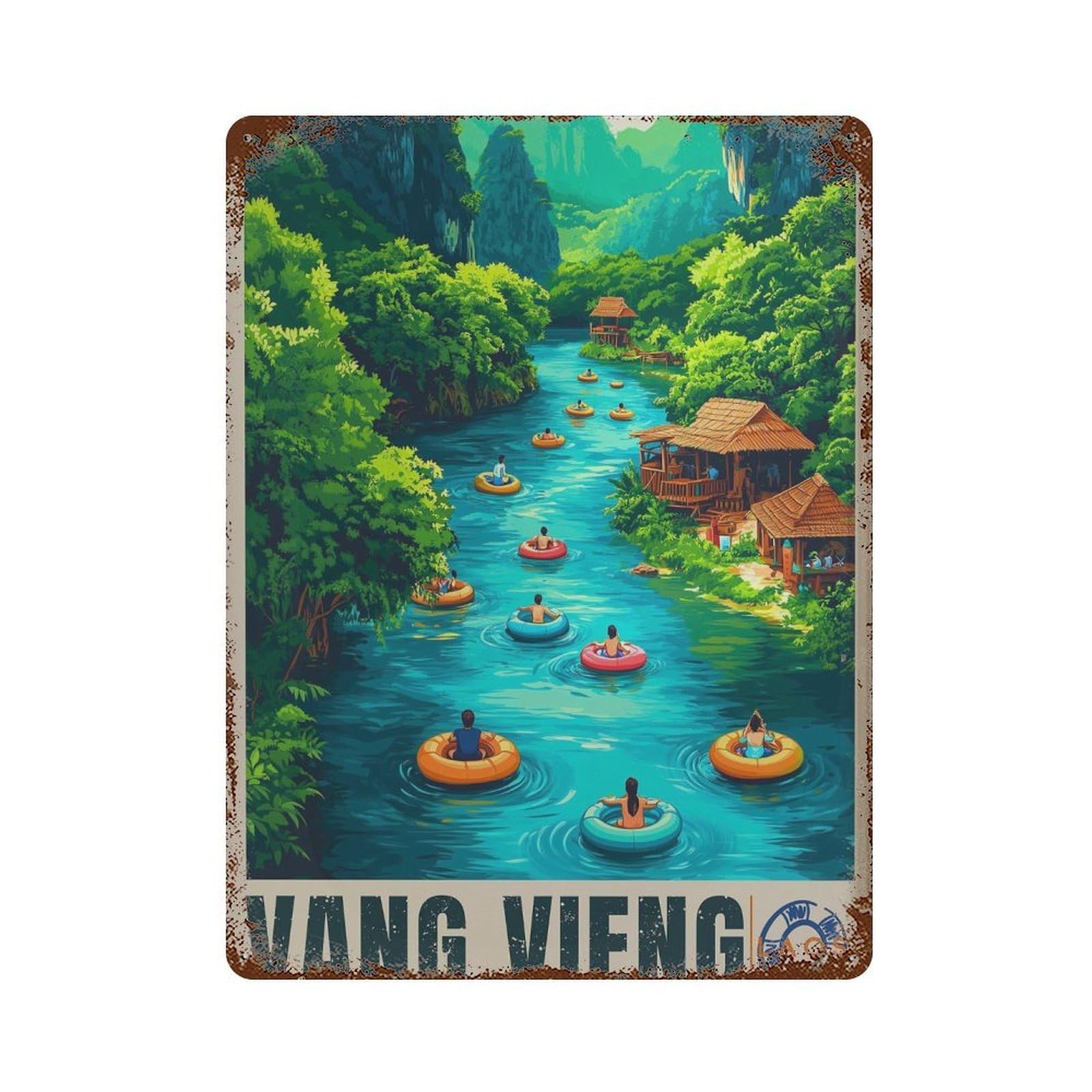 xiaoxiaoshen Vang Vieng Travel Laos Tubing Wall Decor Art Metal Tin Poster Modern Home Decor Art Home Bar Shop Decorations Vintage Sign 40x30cm