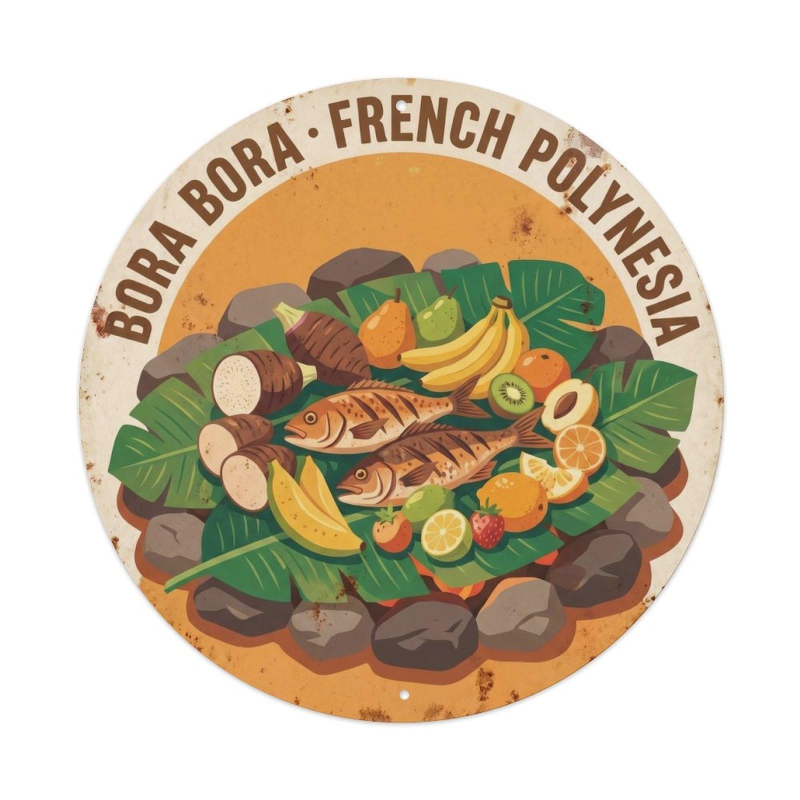 Olyhtr 8X8inch Classic Style Borabora Traditional Feast Umu Vintage Polynesian Metal Tin Sign