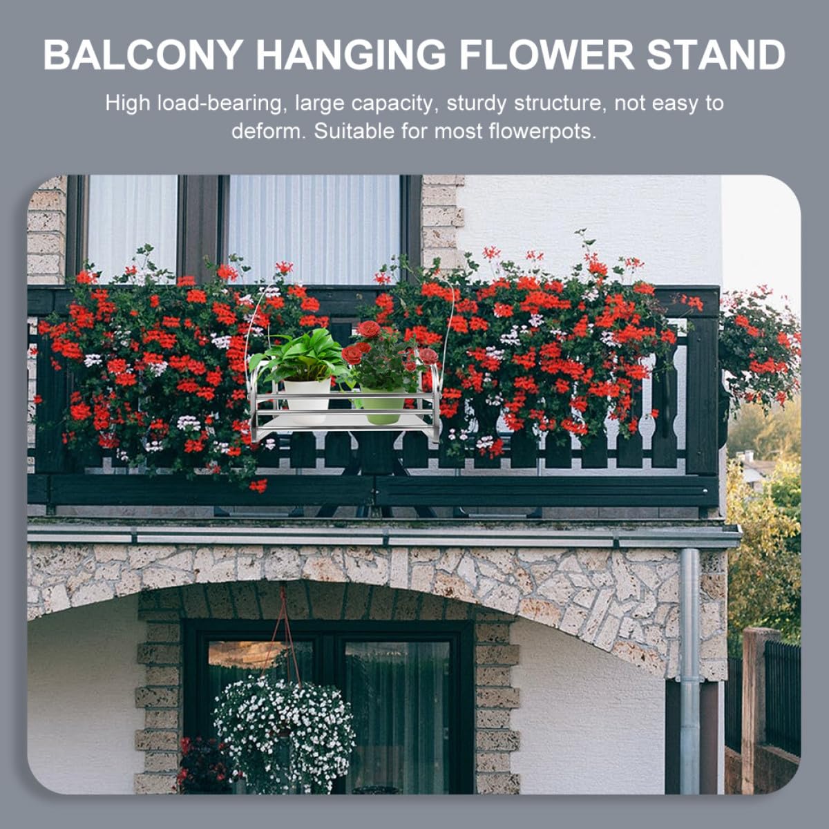 Veemoon Verstellbarer Blumentopfhalter aus Edelstahl 50cm Balkongeländer Pflanzenständer Hängendes Terrassenregal für Garten und Fensterbank