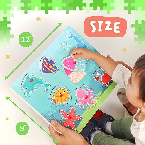 Miniatura 9 de TOYVENTIVE Caja inteligente para bebé para niña y rompecabezas de aprendizaje de clavijas de madera para niños pequeños paquete de 2 rompecabezas