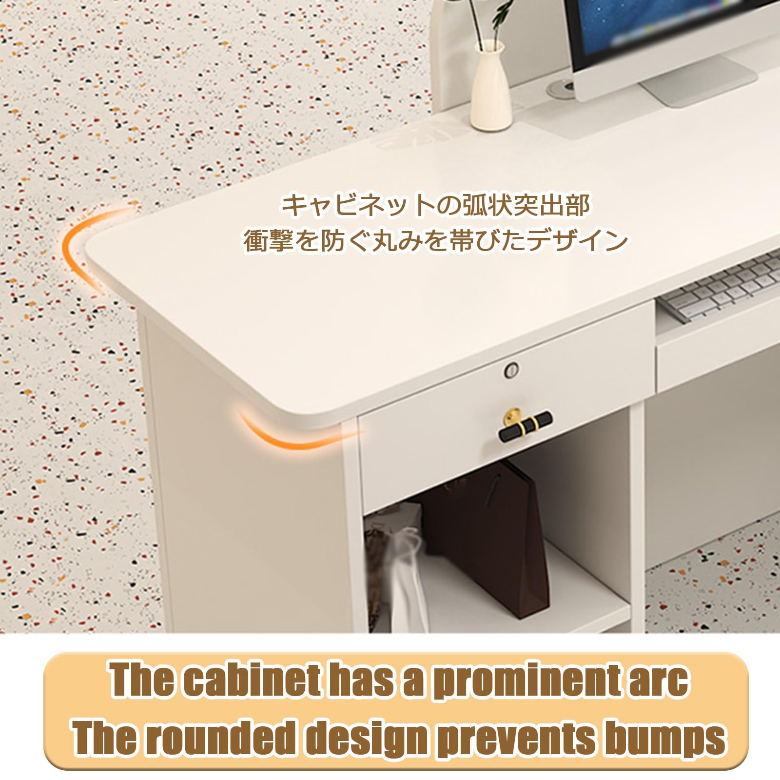Scrivania moderna bianca per reception, con cassetto bloccabile, postazione di lavoro per banco cassa e vetrina, facile installazione, perfetta per uffici, aziende e spazi accoglienti