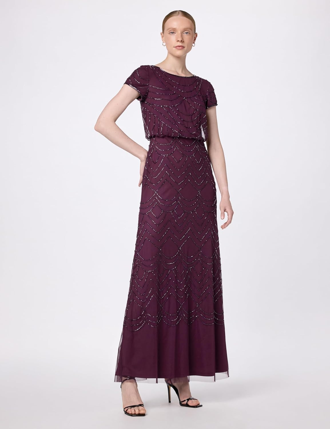 Adrianna Papell Womens Short Sleeve Blouson Beaded Gown - Image 3